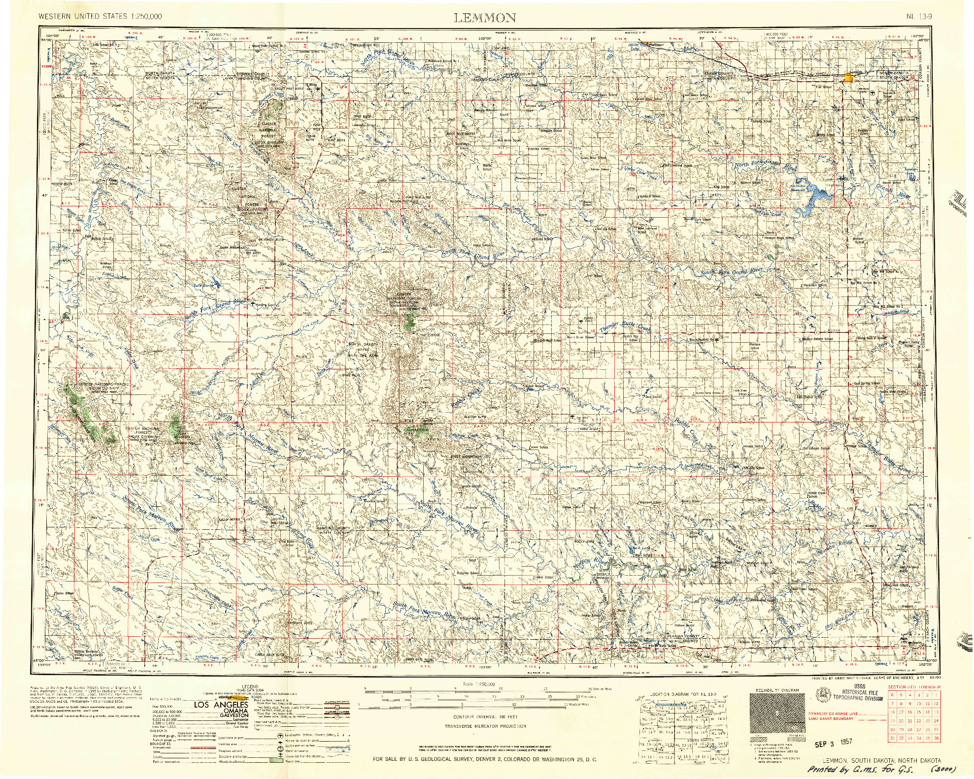 USGS 1:250000-SCALE QUADRANGLE FOR LEMMON, SD 1957