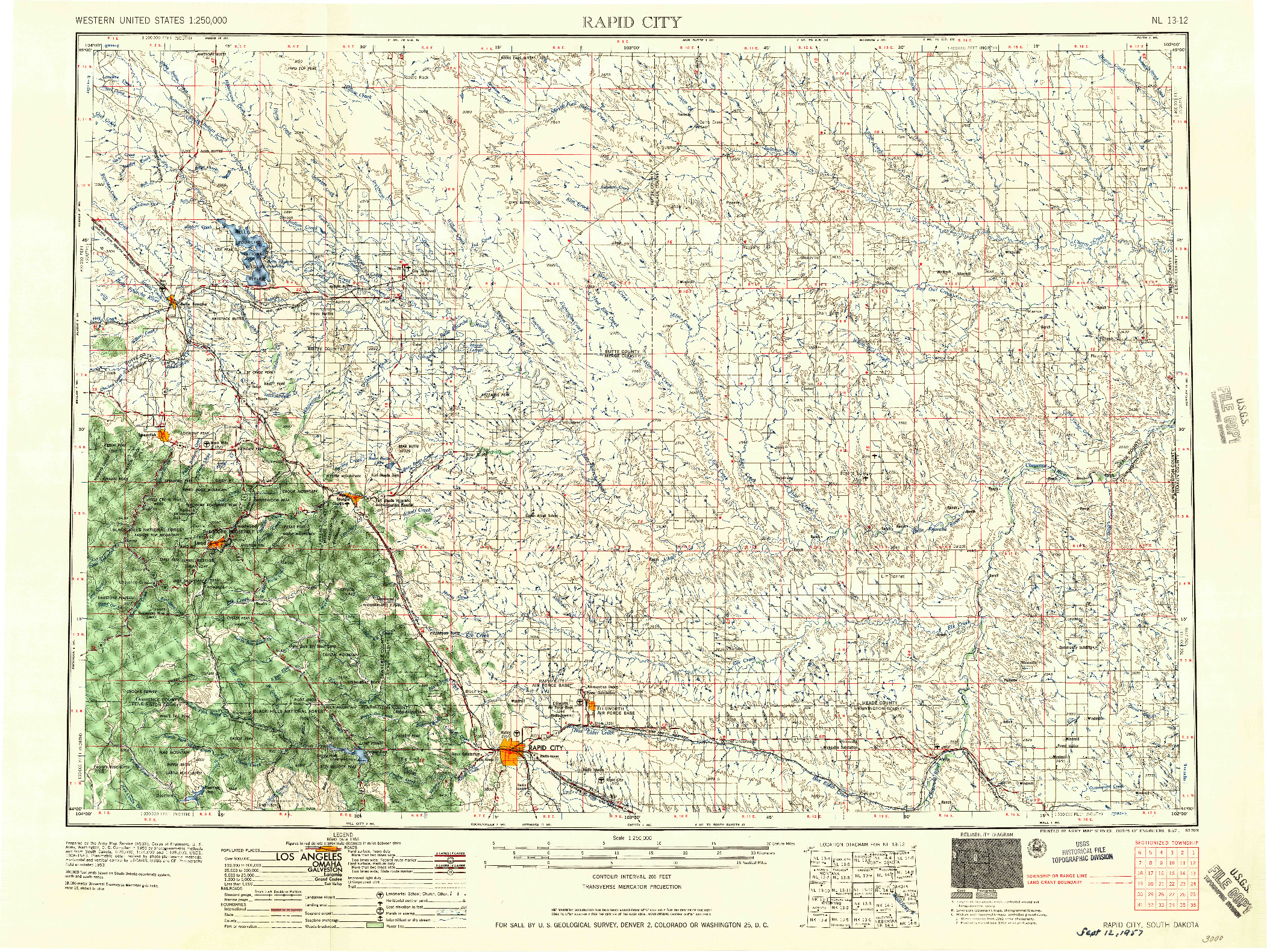 USGS 1:250000-SCALE QUADRANGLE FOR RAPID CITY, SD 1957