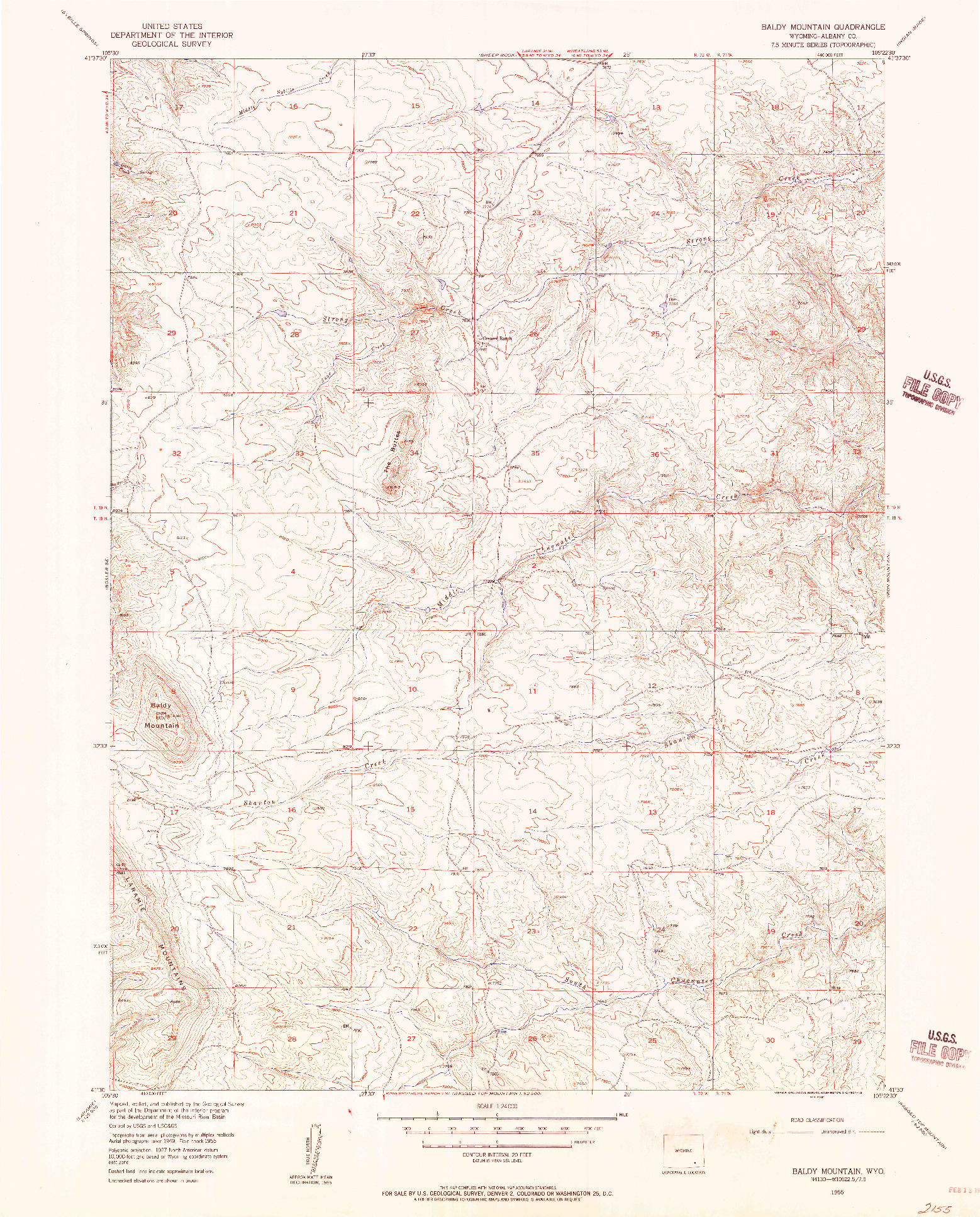 USGS 1:24000-SCALE QUADRANGLE FOR BALDY MOUNTAIN, WY 1955