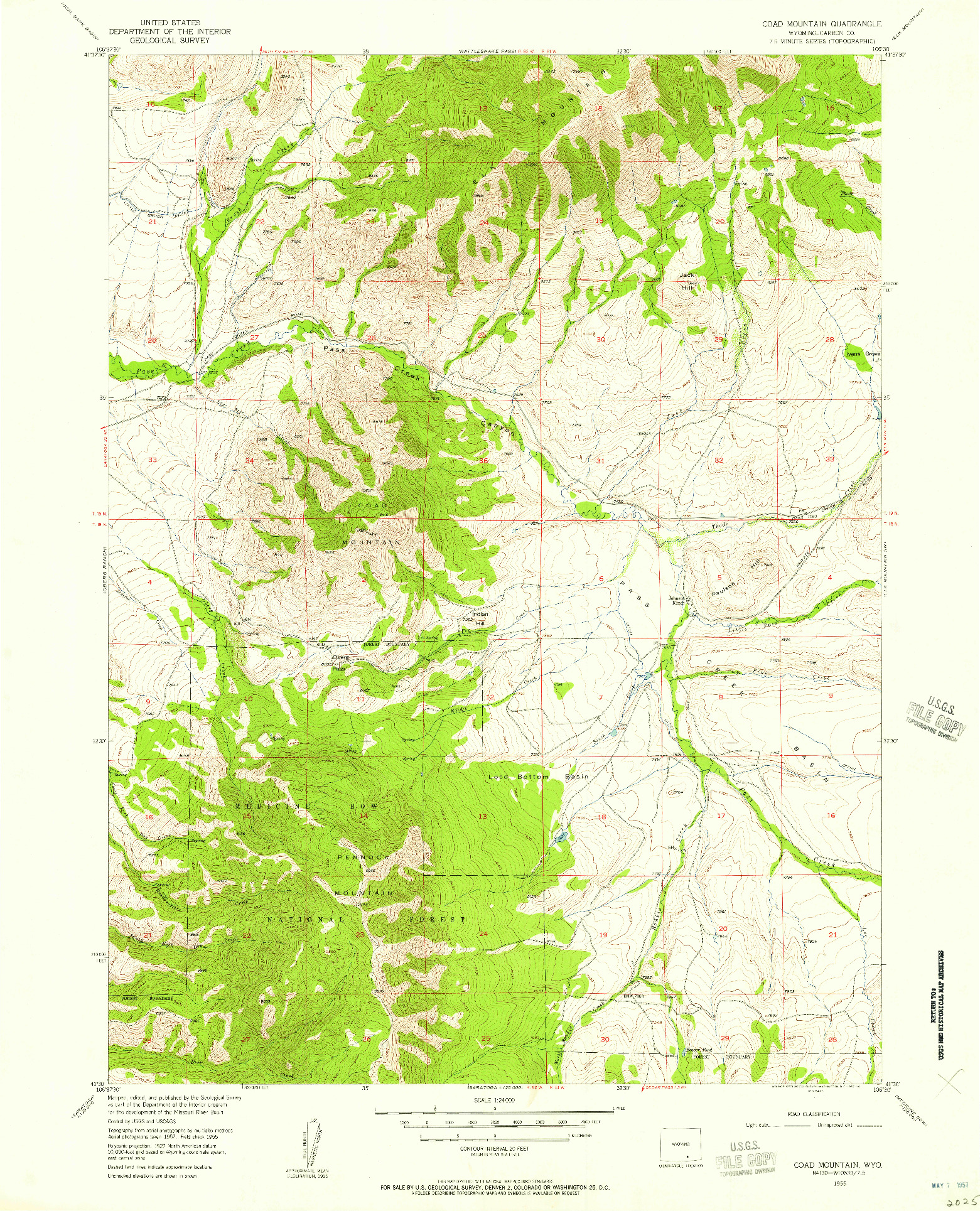USGS 1:24000-SCALE QUADRANGLE FOR COAD MOUNTAIN, WY 1955