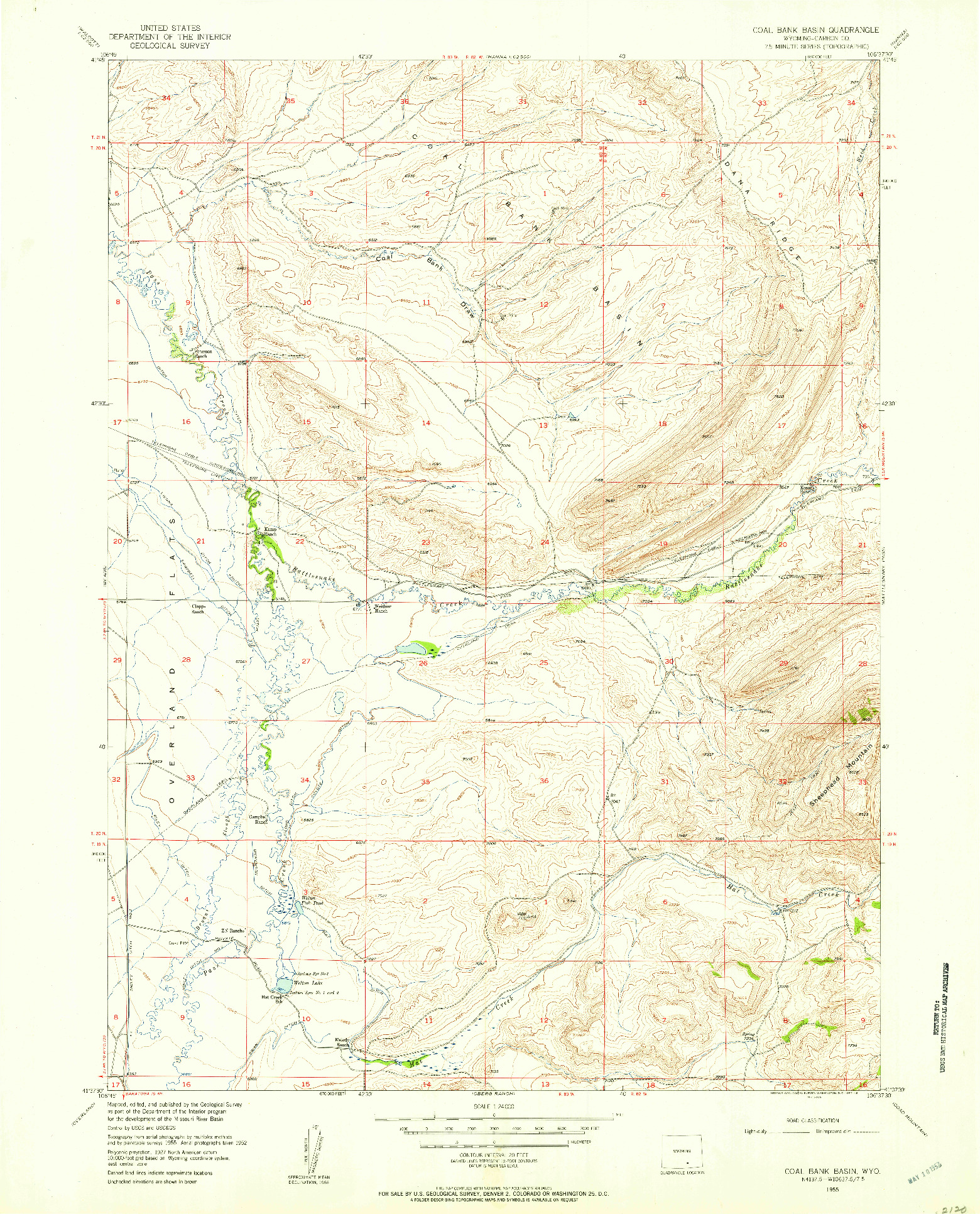 USGS 1:24000-SCALE QUADRANGLE FOR COAL BANK BASIN, WY 1955