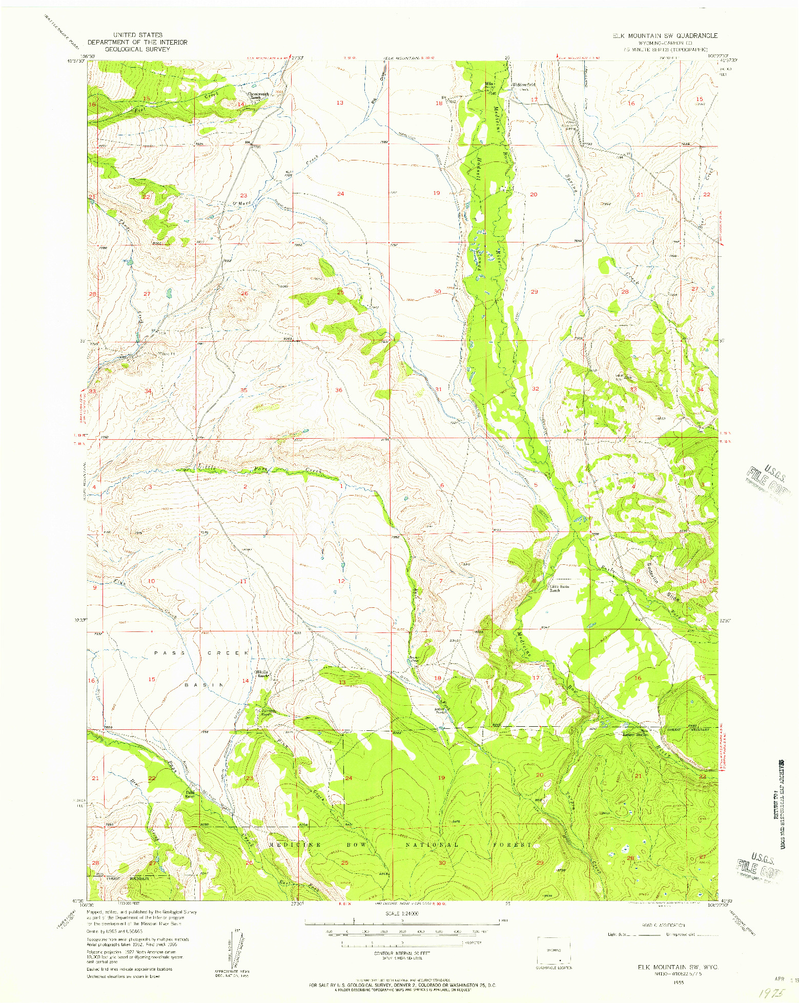 USGS 1:24000-SCALE QUADRANGLE FOR ELK MOUNTAIN SW, WY 1955