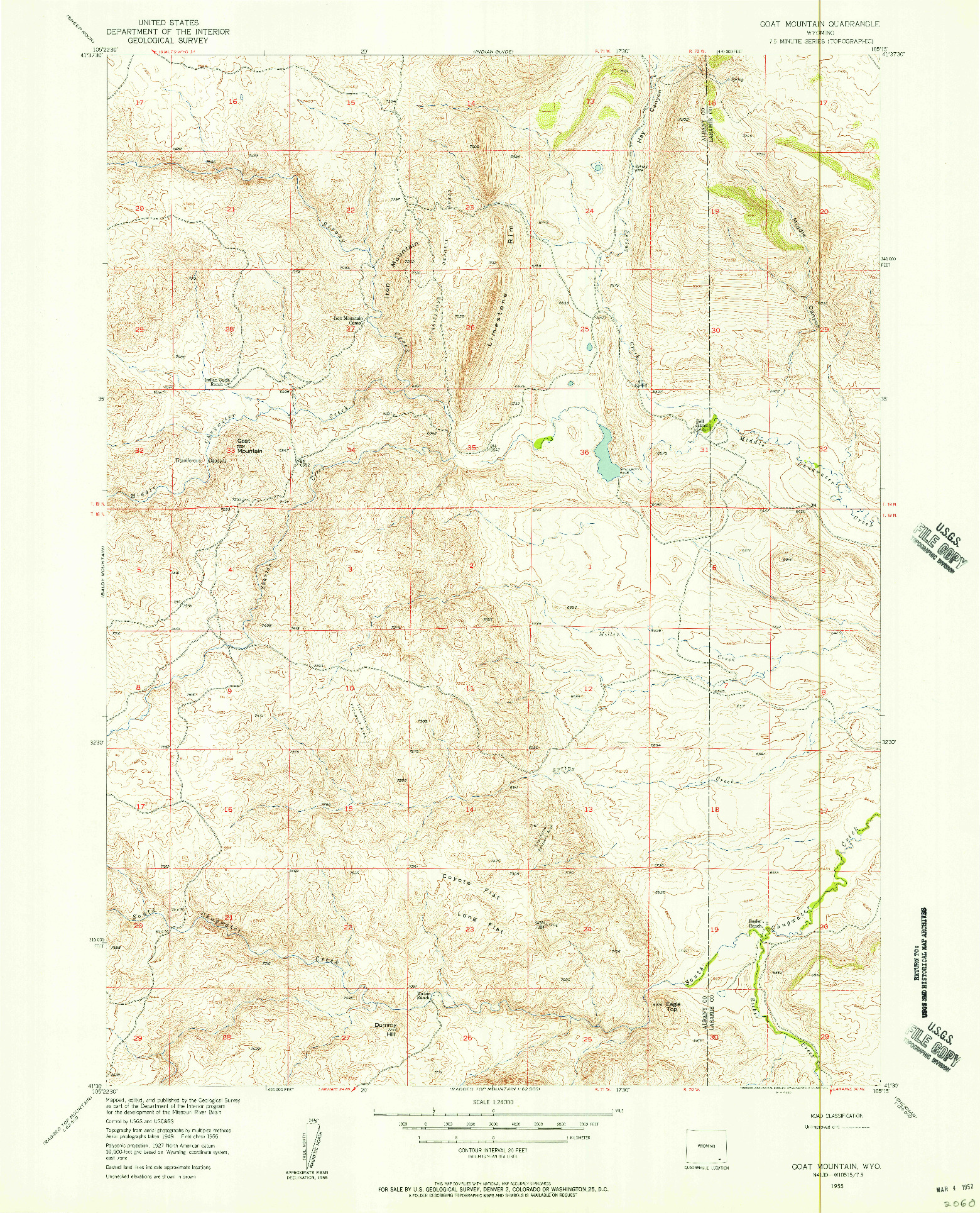 USGS 1:24000-SCALE QUADRANGLE FOR GOAT MOUNTAIN, WY 1955