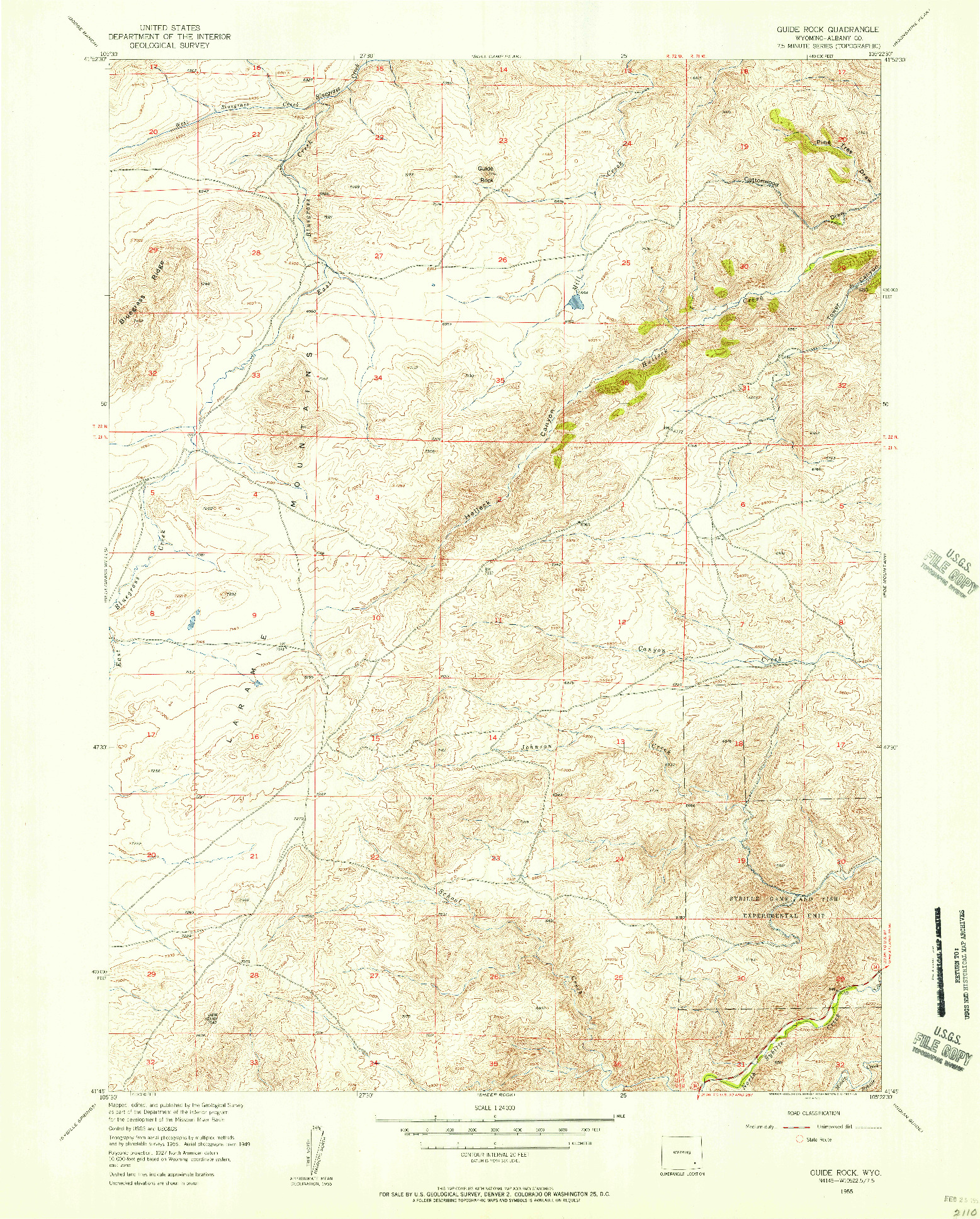 USGS 1:24000-SCALE QUADRANGLE FOR GUIDE ROCK, WY 1955