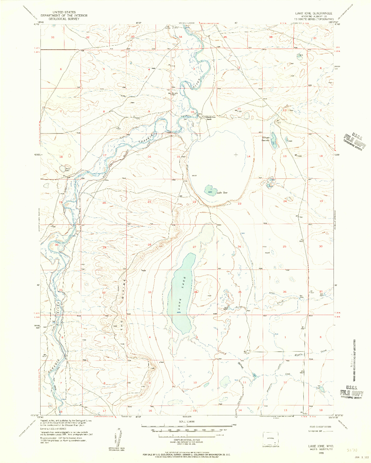 USGS 1:24000-SCALE QUADRANGLE FOR LAKE IONE, WY 1955