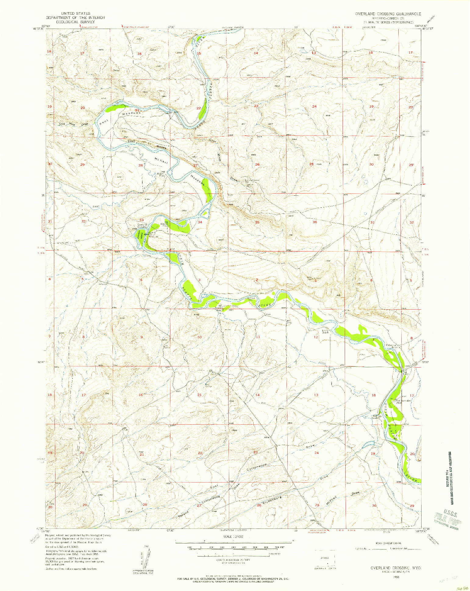 USGS 1:24000-SCALE QUADRANGLE FOR OVERLAND CROSSING, WY 1955