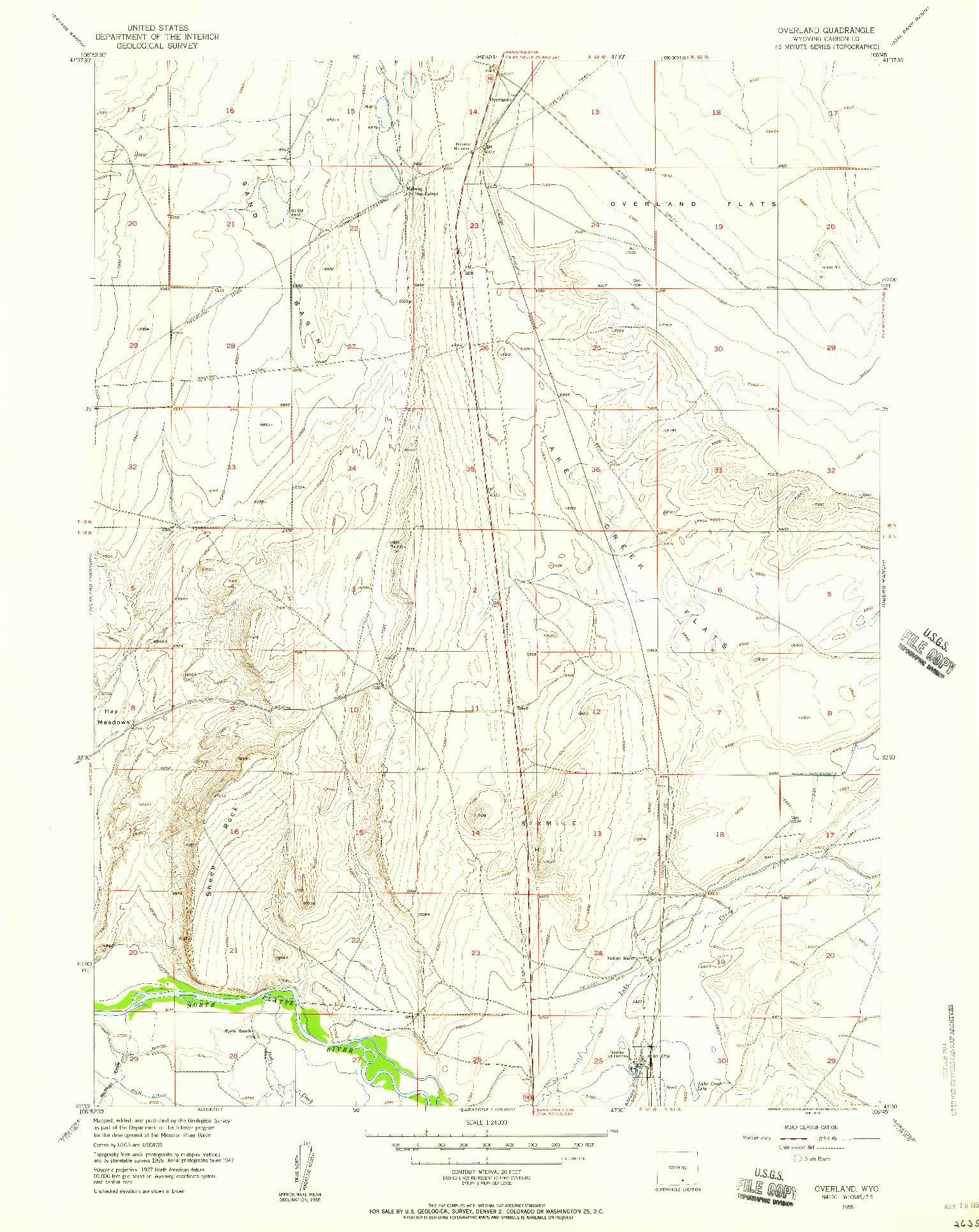 USGS 1:24000-SCALE QUADRANGLE FOR OVERLAND, WY 1955