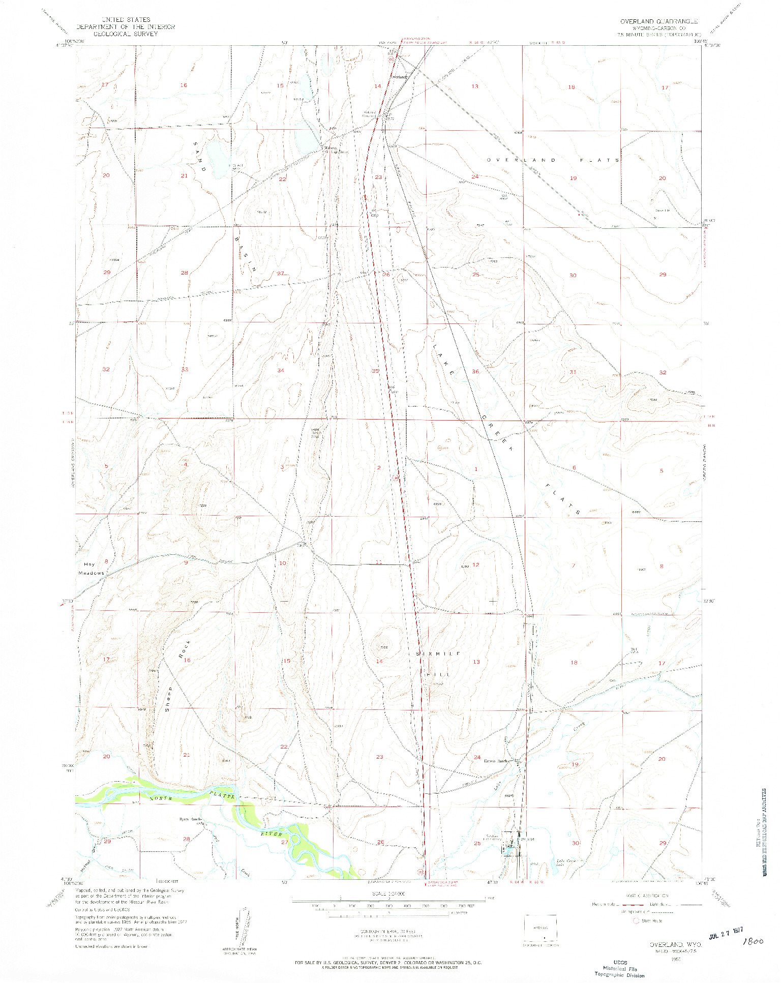 USGS 1:24000-SCALE QUADRANGLE FOR OVERLAND, WY 1955