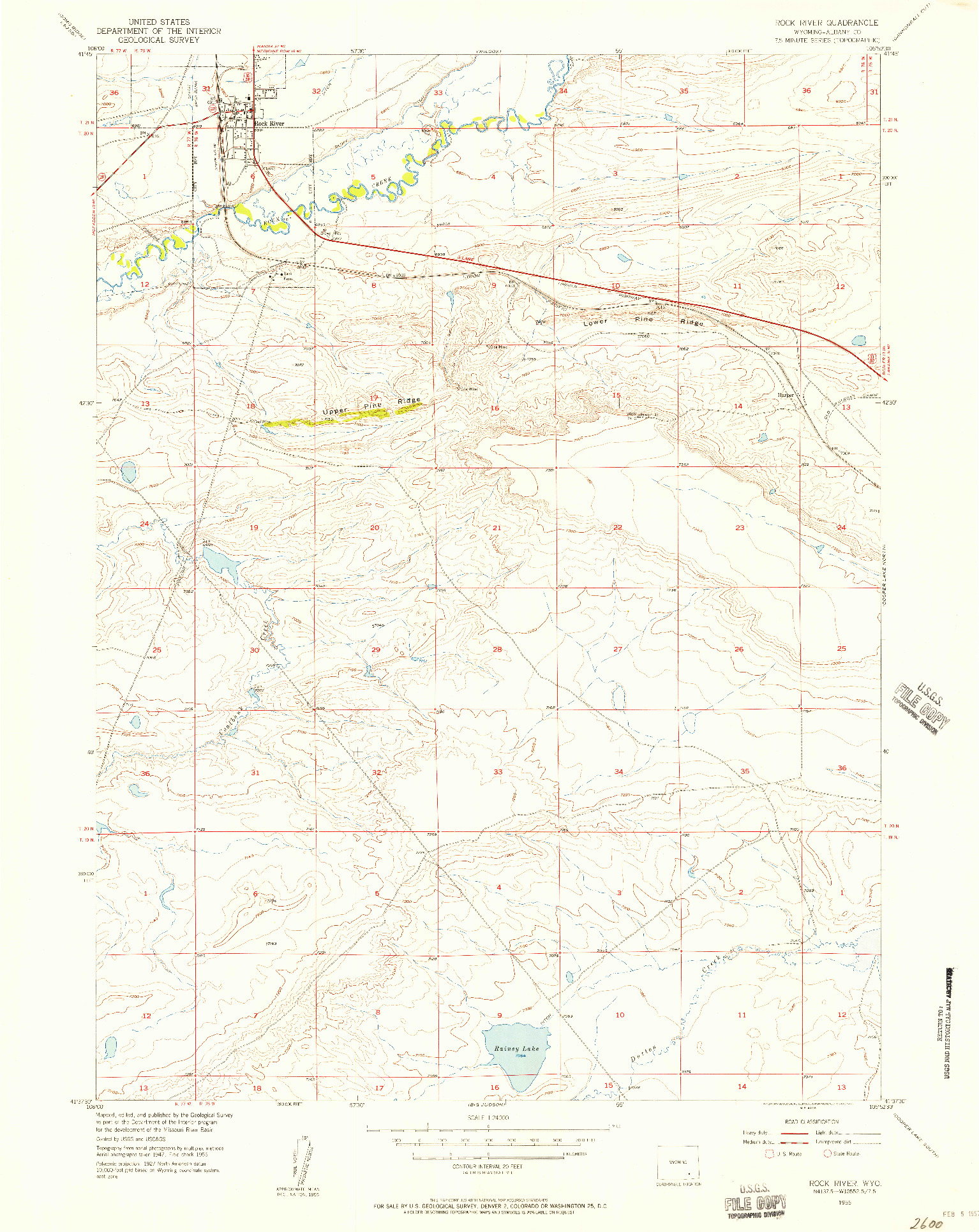 USGS 1:24000-SCALE QUADRANGLE FOR ROCK RIVER, WY 1955