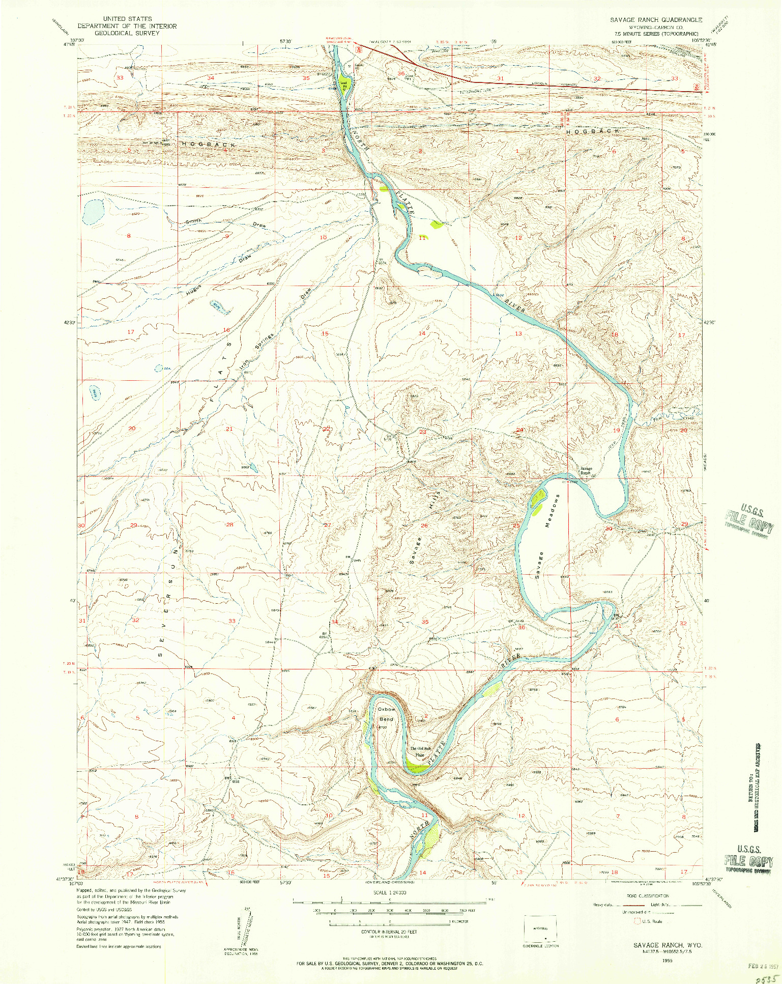 USGS 1:24000-SCALE QUADRANGLE FOR SAVAGE RANCH, WY 1955