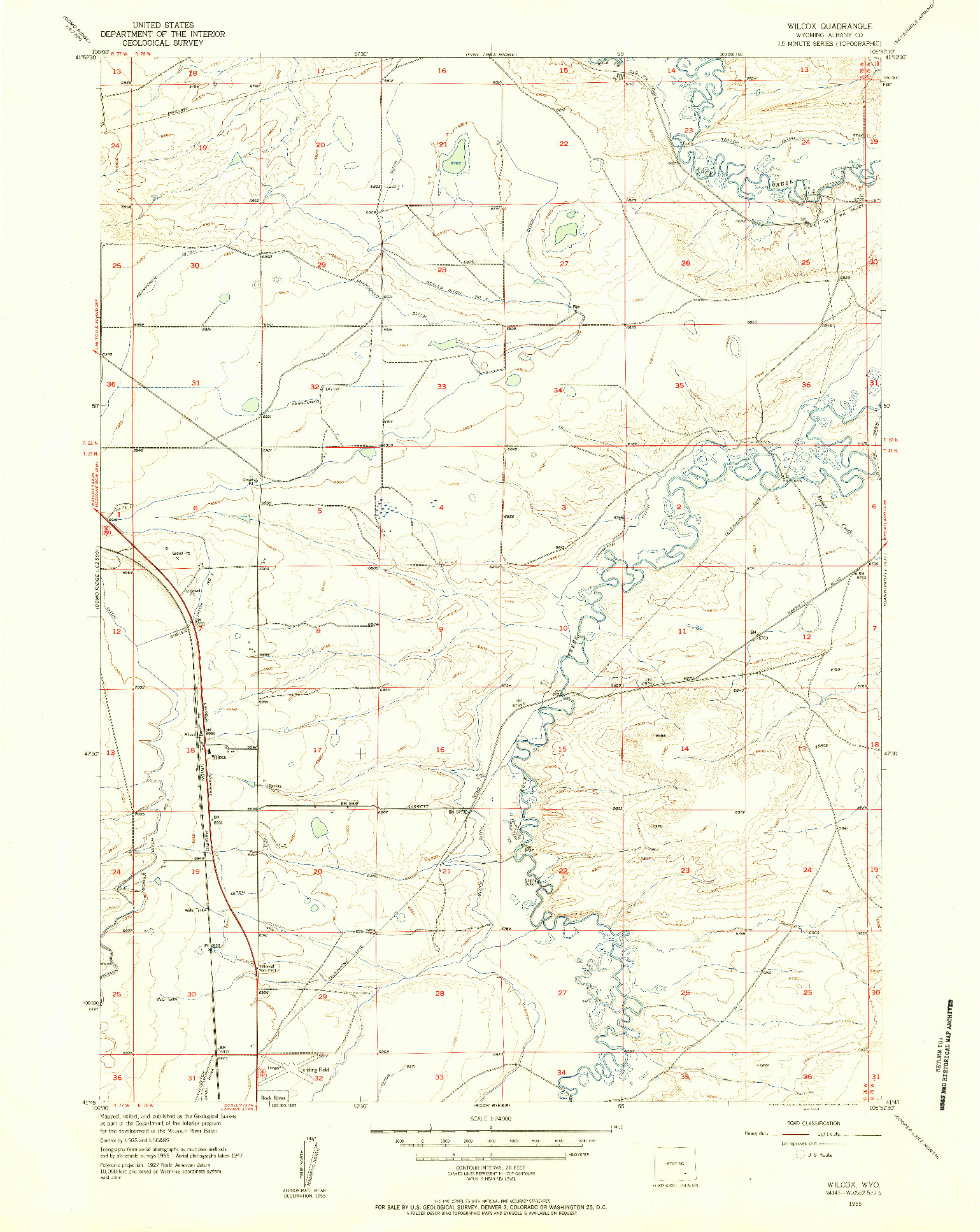 USGS 1:24000-SCALE QUADRANGLE FOR WILCOX, WY 1955