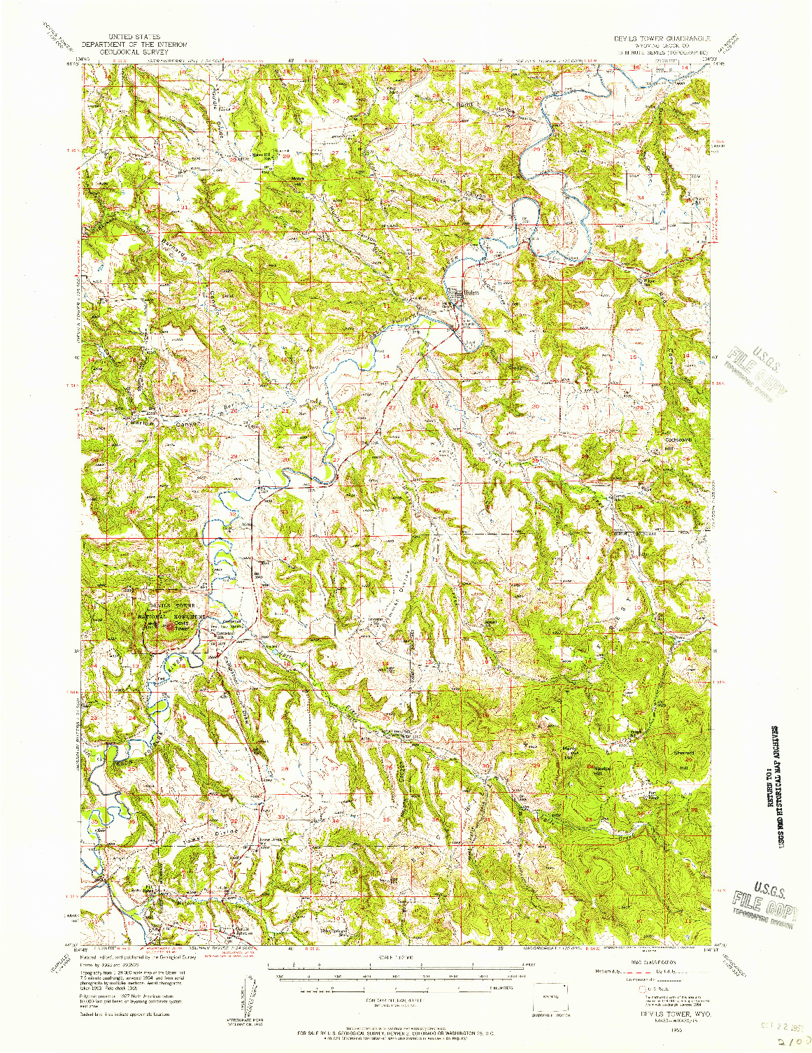 USGS 1:62500-SCALE QUADRANGLE FOR DEVILS TOWER, WY 1955