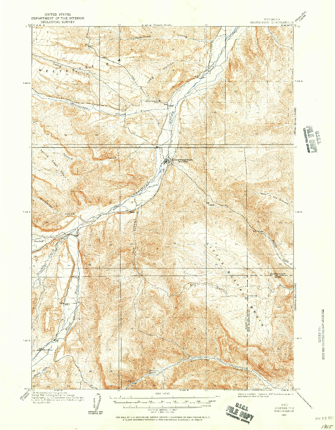 USGS 1:62500-SCALE QUADRANGLE FOR MEETEETSE, WY 1911