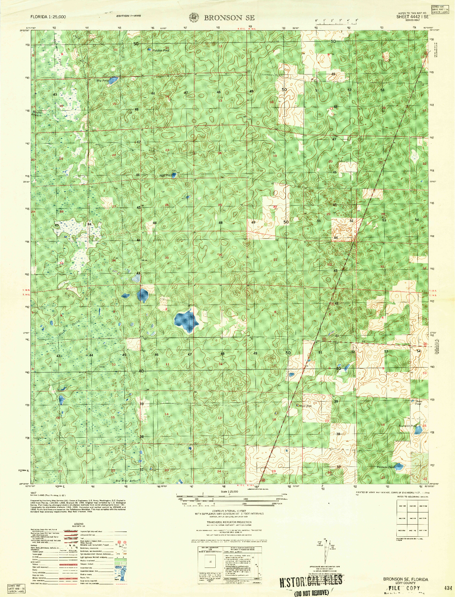 USGS 1:25000-SCALE QUADRANGLE FOR BRONSON SE, FL 1957