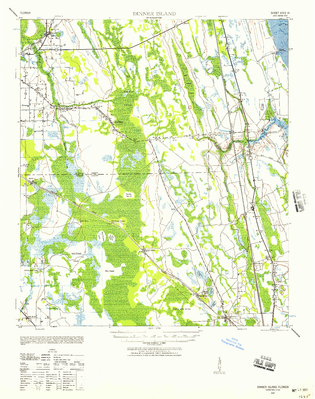 USGS 1:62500-SCALE QUADRANGLE FOR DINNER ISLAND, FL 1943