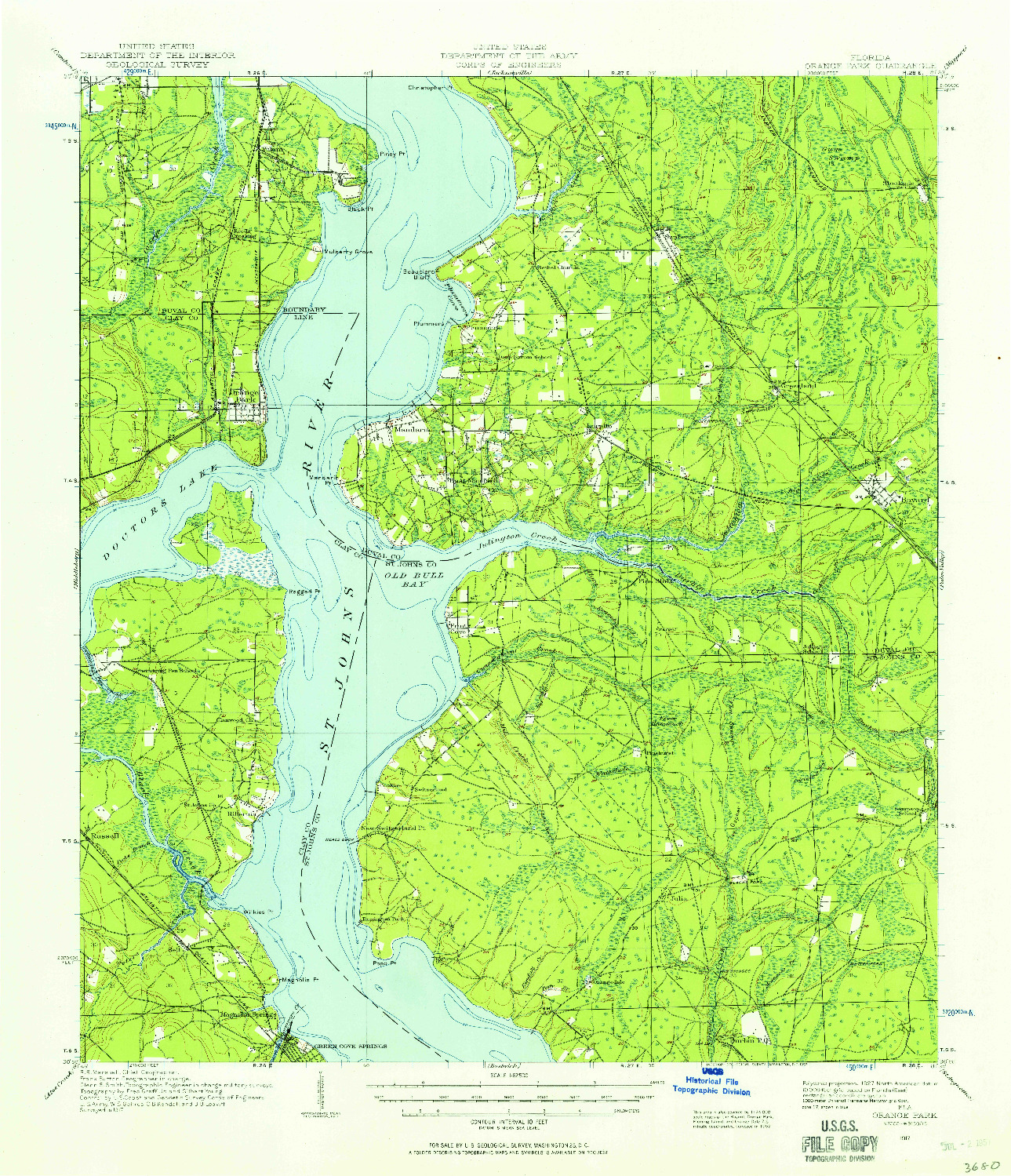 USGS 1:62500-SCALE QUADRANGLE FOR ORANGE PARK, FL 1917