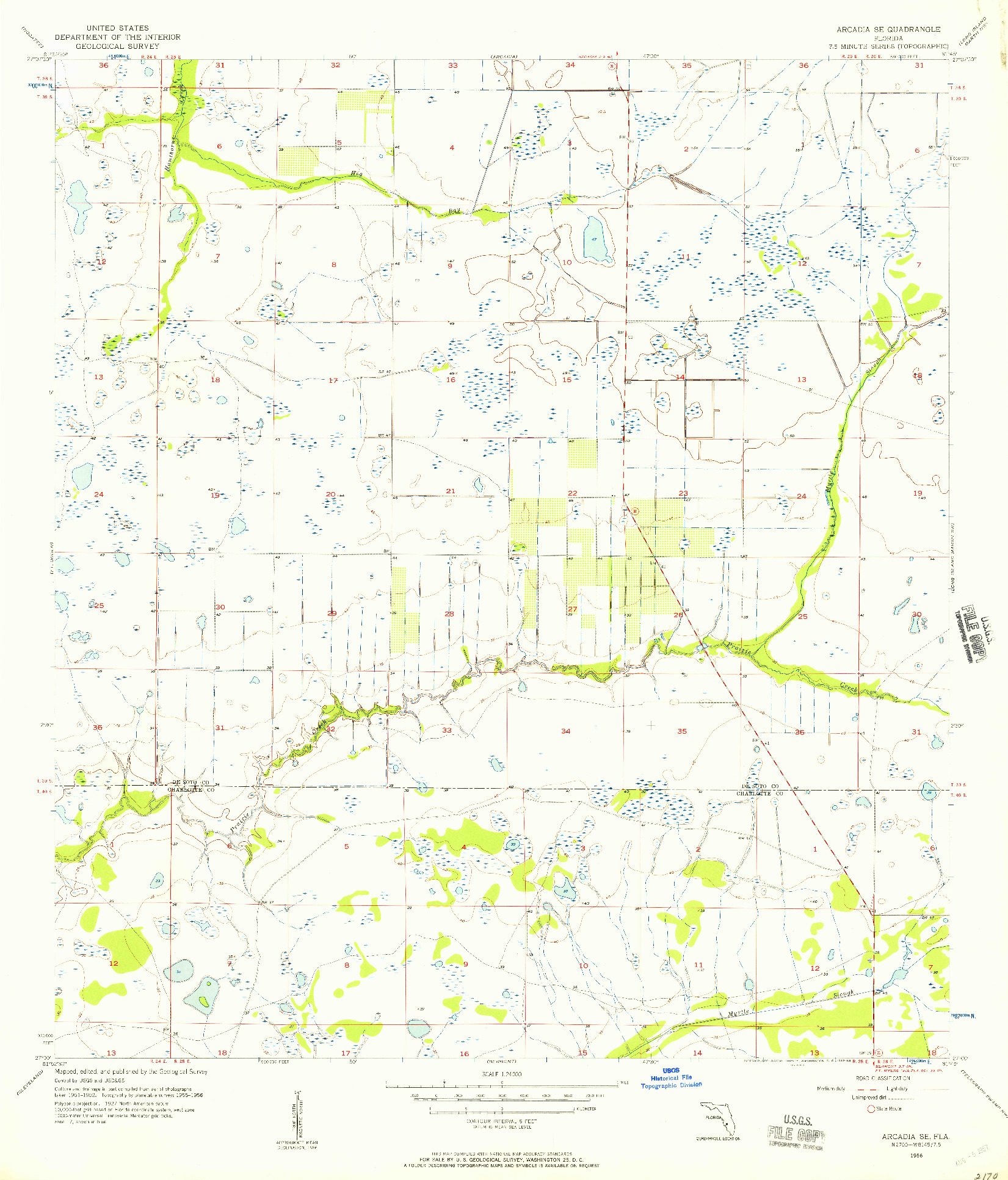 USGS 1:24000-SCALE QUADRANGLE FOR ARCADIA SE, FL 1956