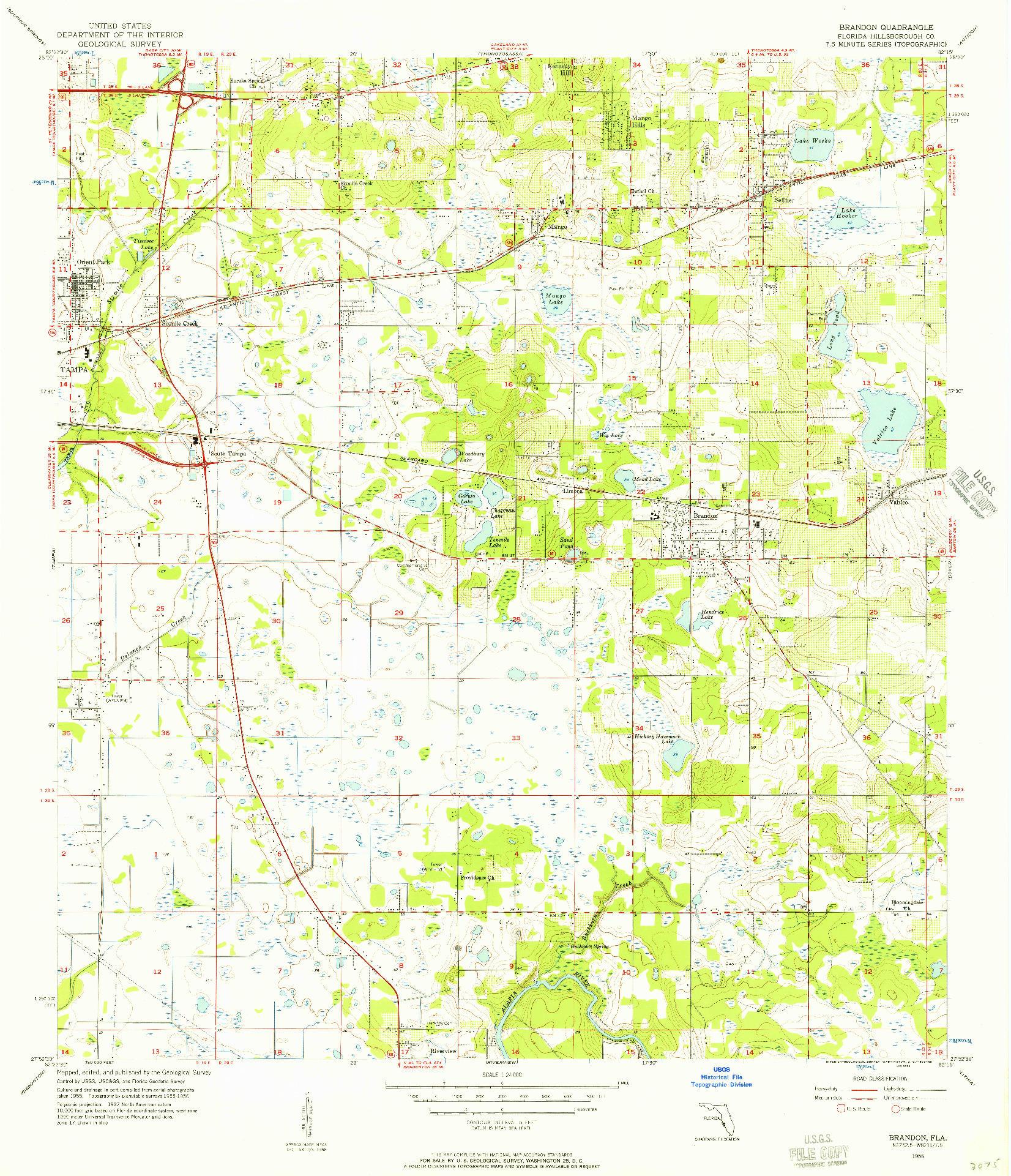 USGS 1:24000-SCALE QUADRANGLE FOR BRANDON, FL 1956