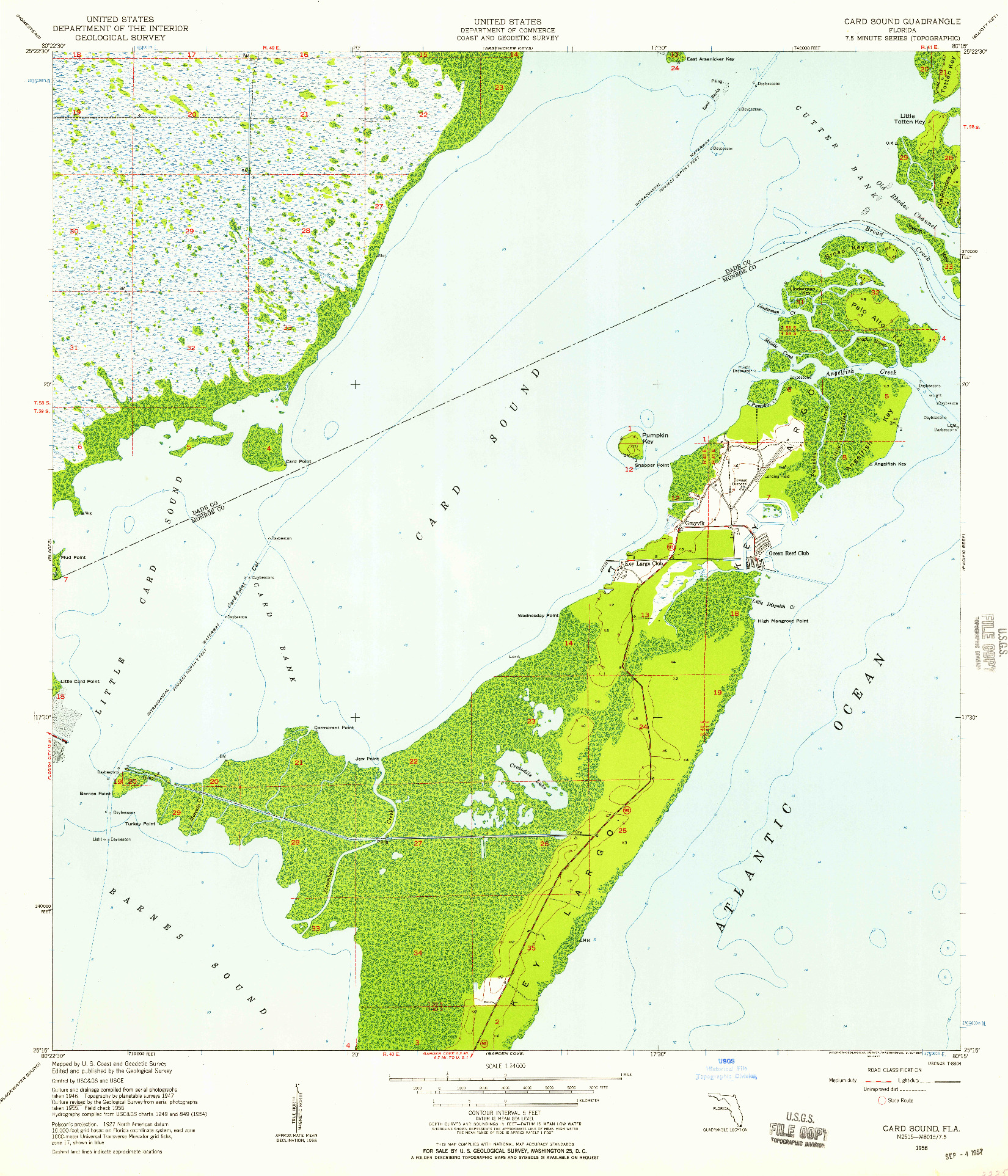 USGS 1:24000-SCALE QUADRANGLE FOR CARD SOUND, FL 1956