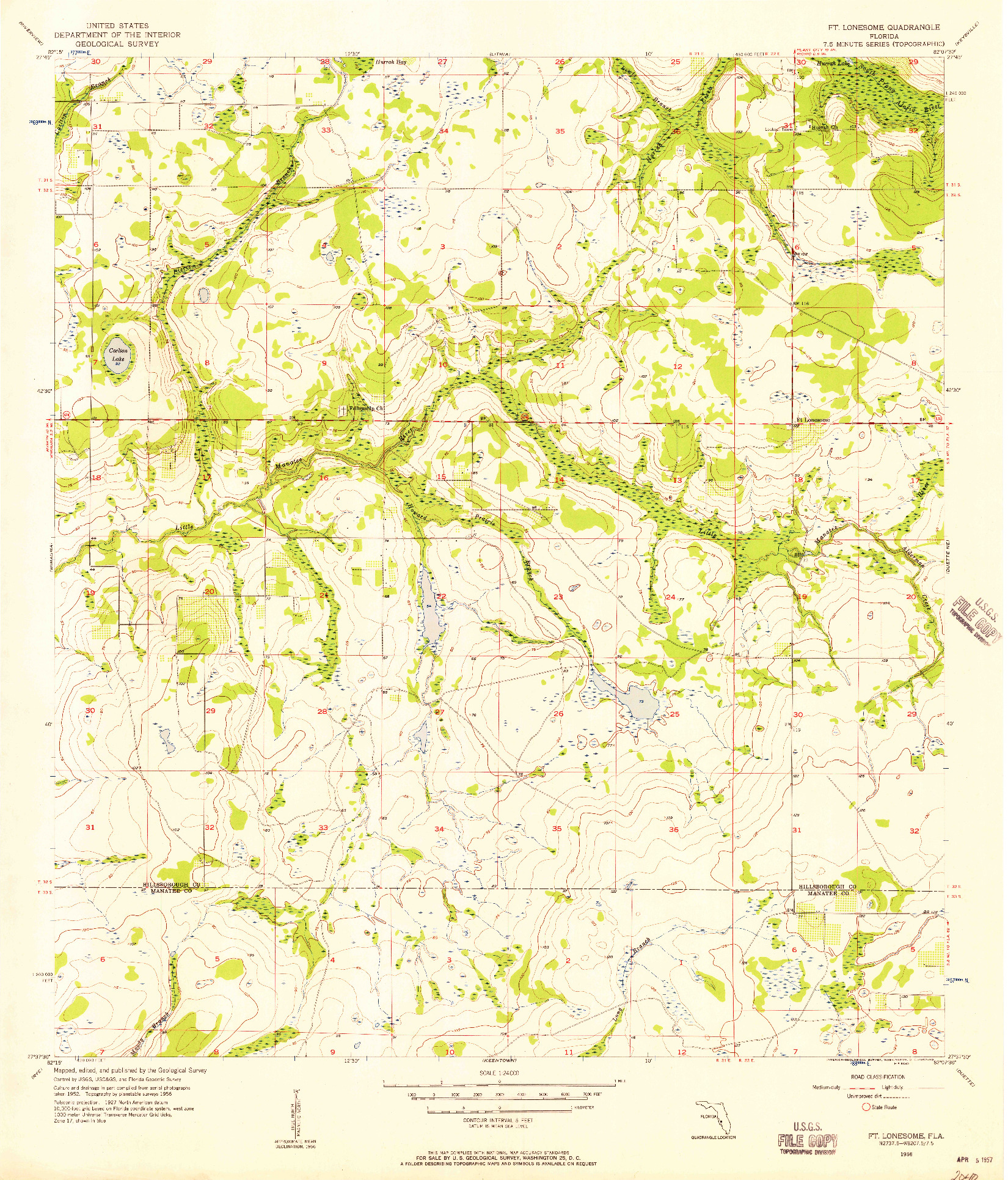 USGS 1:24000-SCALE QUADRANGLE FOR FT LONESOME, FL 1956