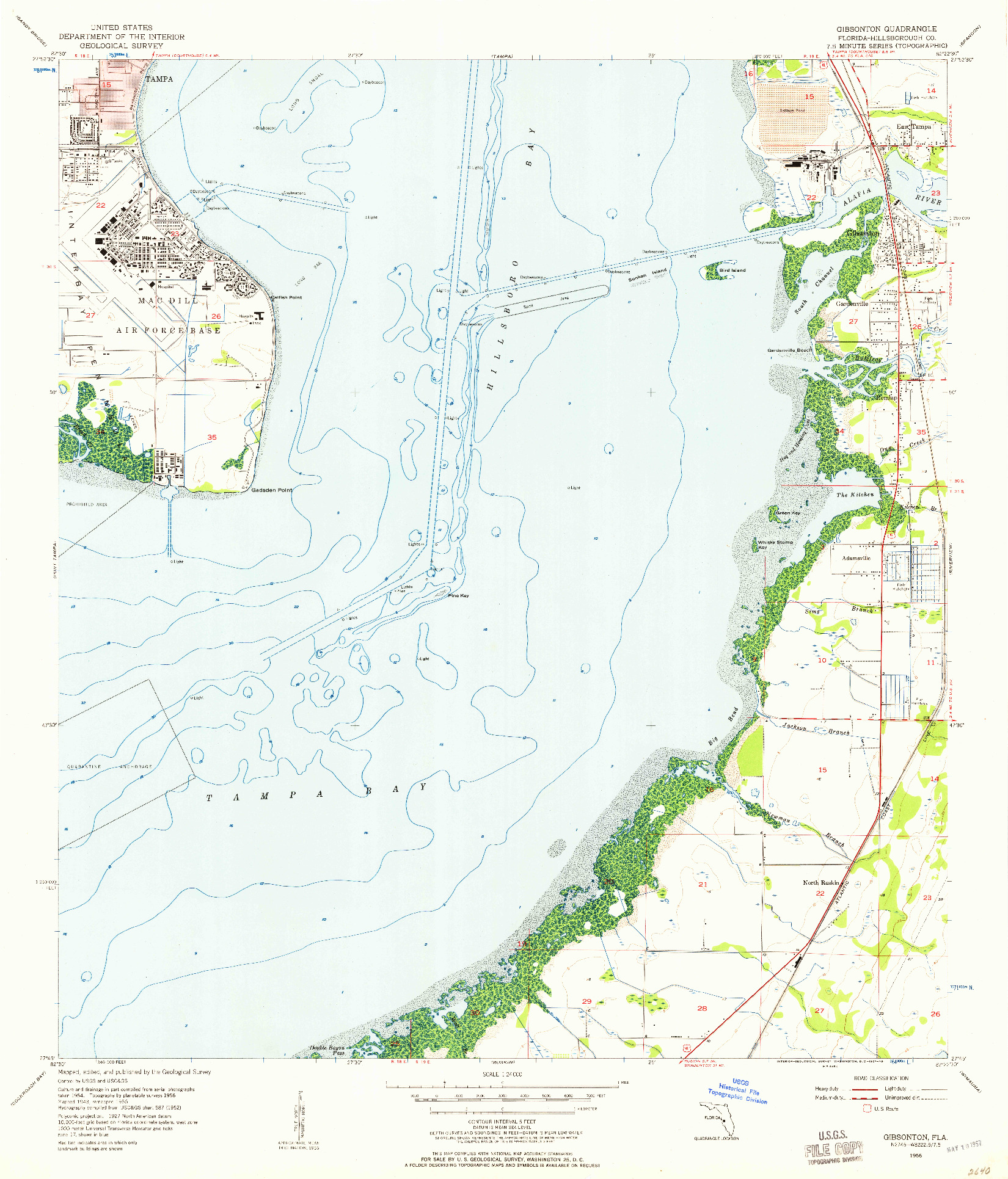 USGS 1:24000-SCALE QUADRANGLE FOR GIBSONTON, FL 1956