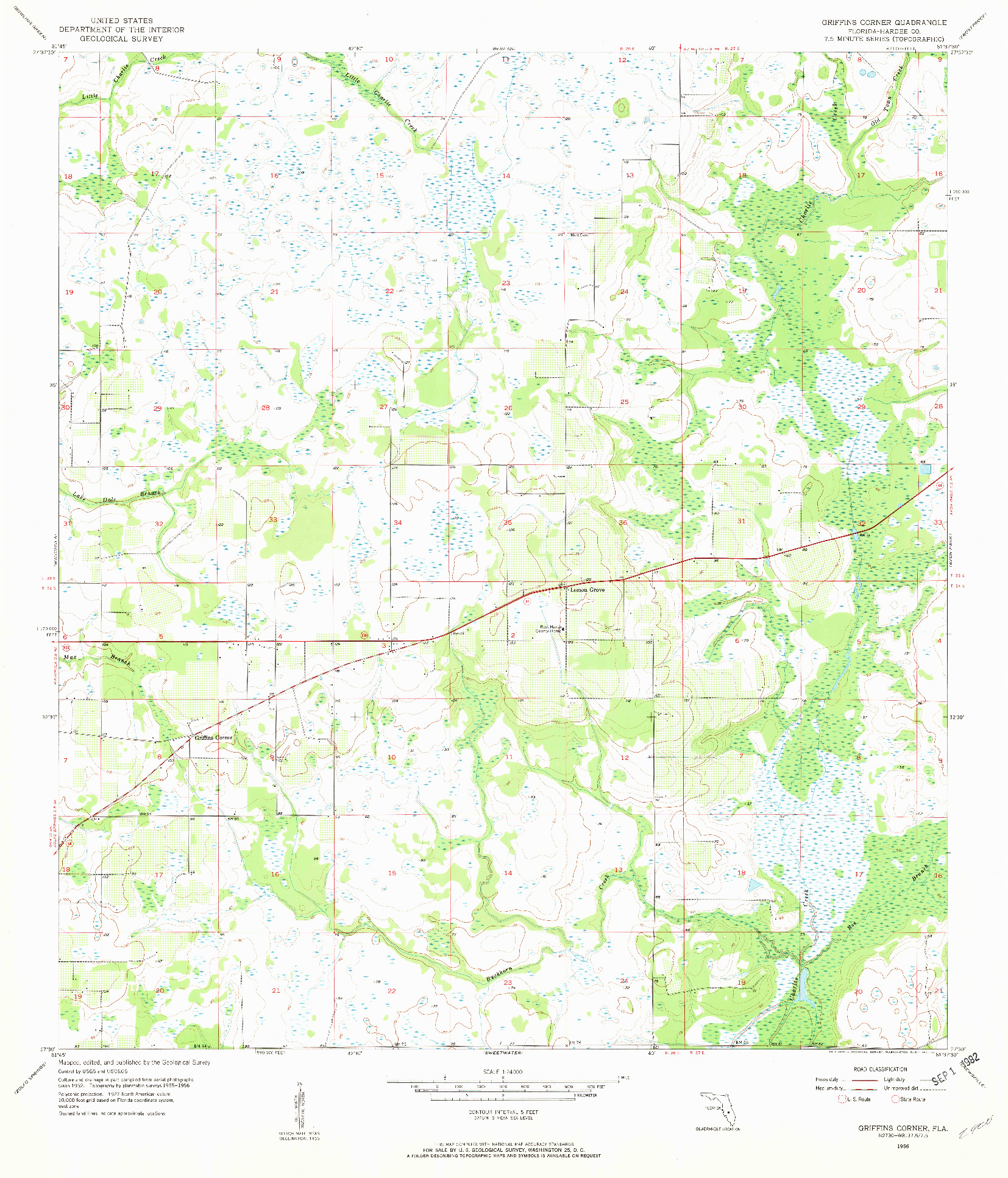 USGS 1:24000-SCALE QUADRANGLE FOR GRIFFINS CORNER, FL 1956