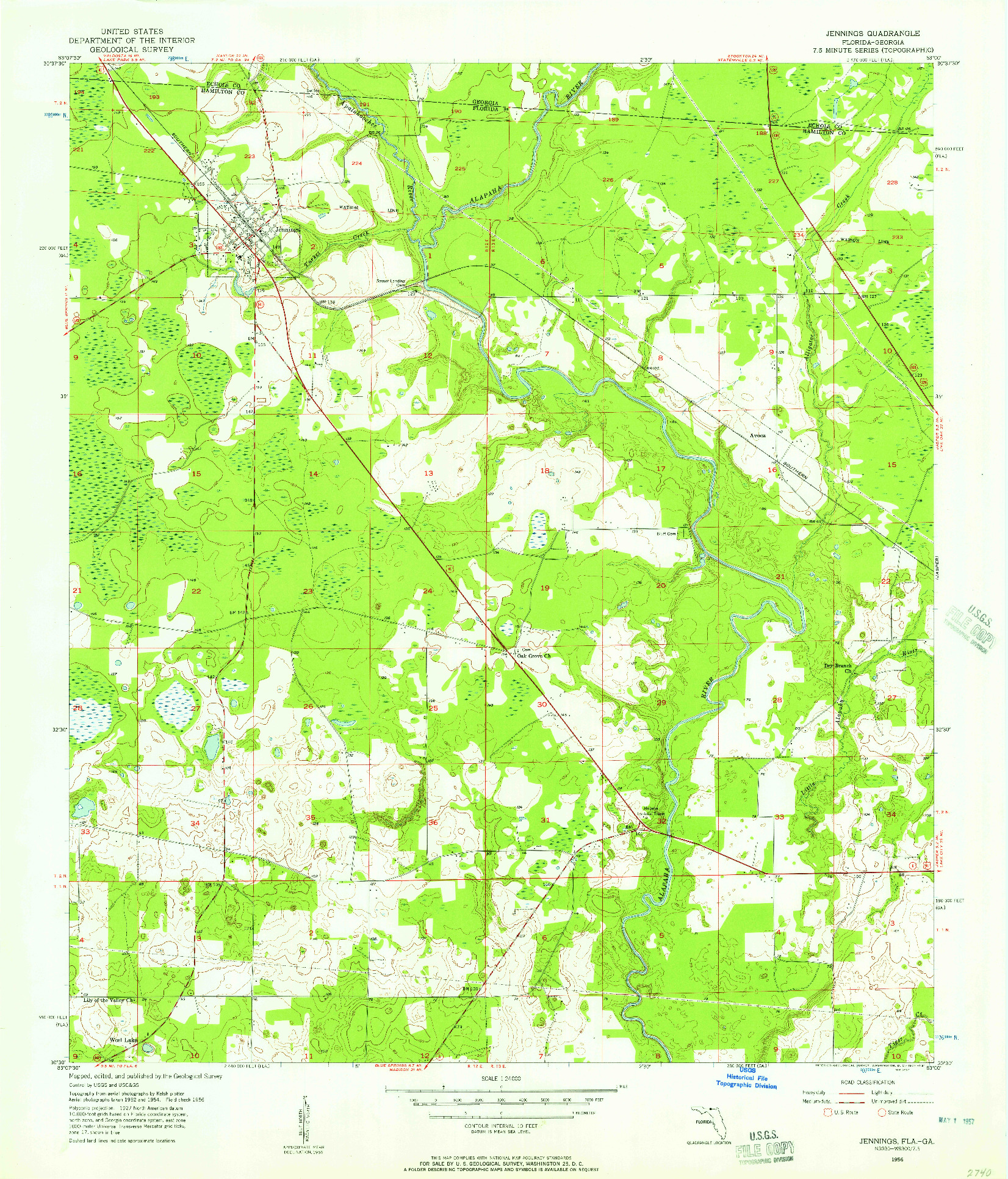 USGS 1:24000-SCALE QUADRANGLE FOR JENNINGS, FL 1956