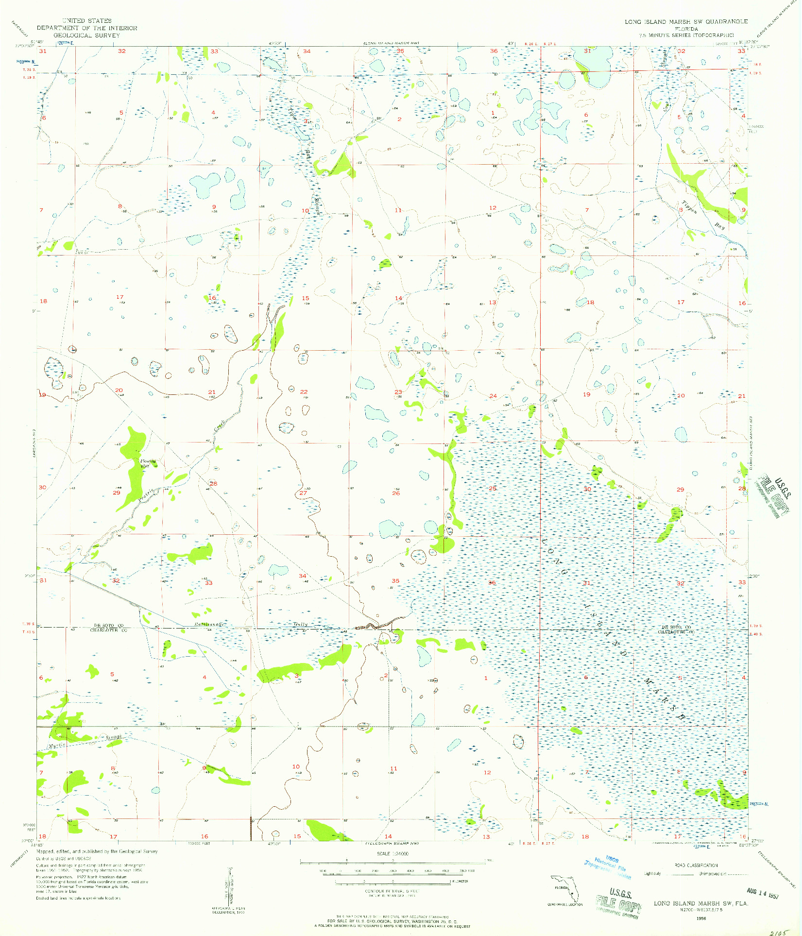 USGS 1:24000-SCALE QUADRANGLE FOR LONG ISLAND MARSH SW, FL 1956