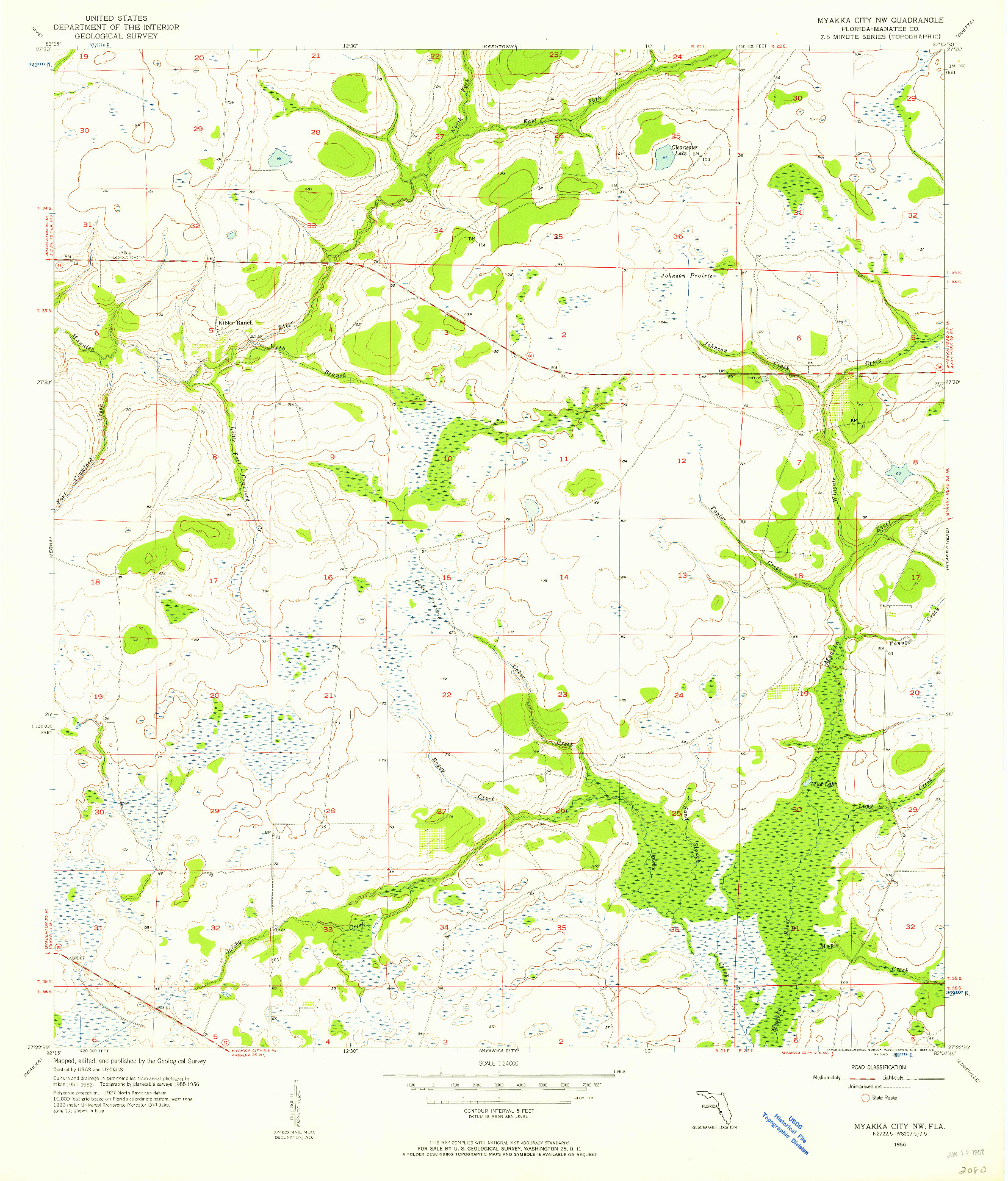 USGS 1:24000-SCALE QUADRANGLE FOR MYAKKA CITY NW, FL 1956