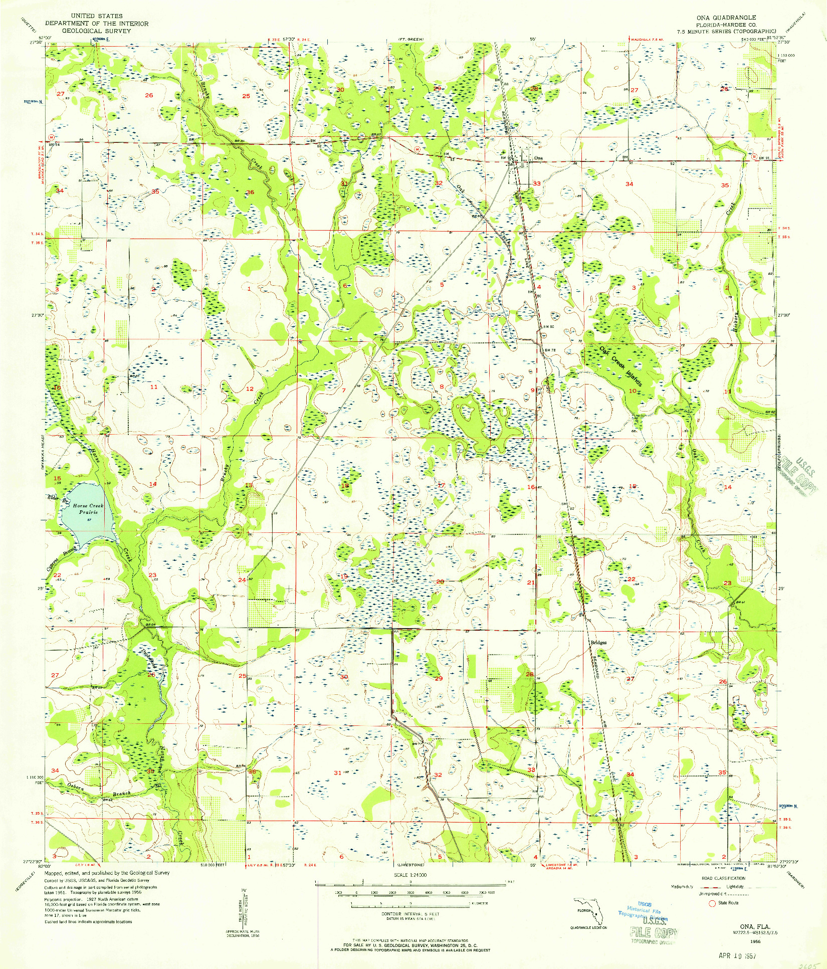 USGS 1:24000-SCALE QUADRANGLE FOR ONA, FL 1956