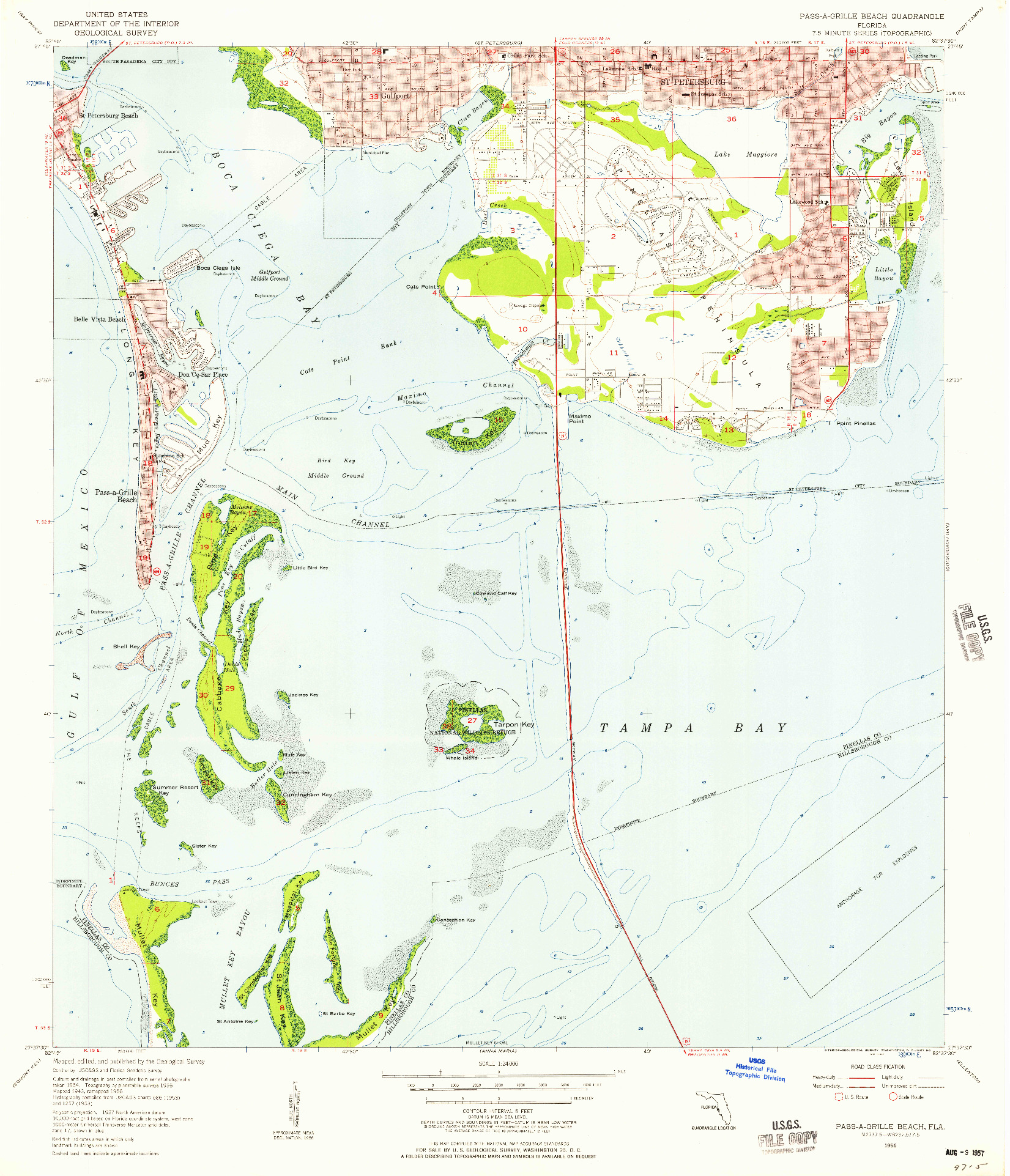 USGS 1:24000-SCALE QUADRANGLE FOR PASS-A-GRILLE BEACH, FL 1956