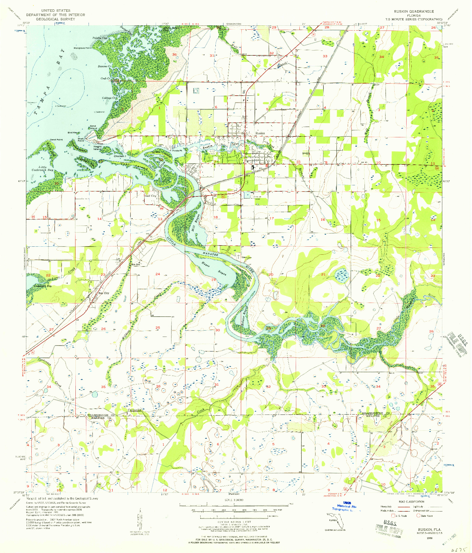 USGS 1:24000-SCALE QUADRANGLE FOR RUSKIN, FL 1956