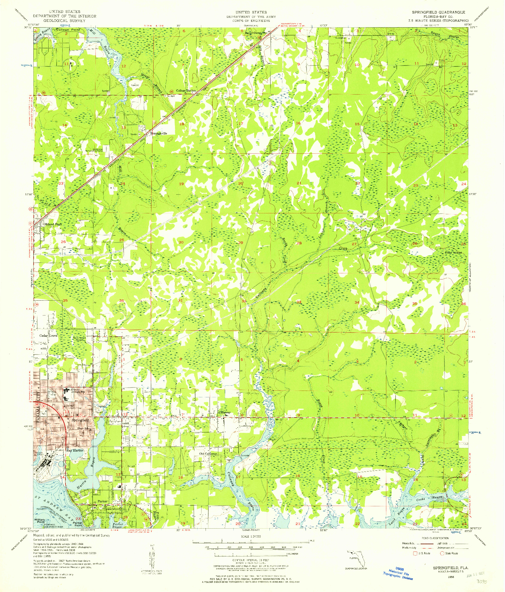 USGS 1:24000-SCALE QUADRANGLE FOR SPRINGFIELD, FL 1956