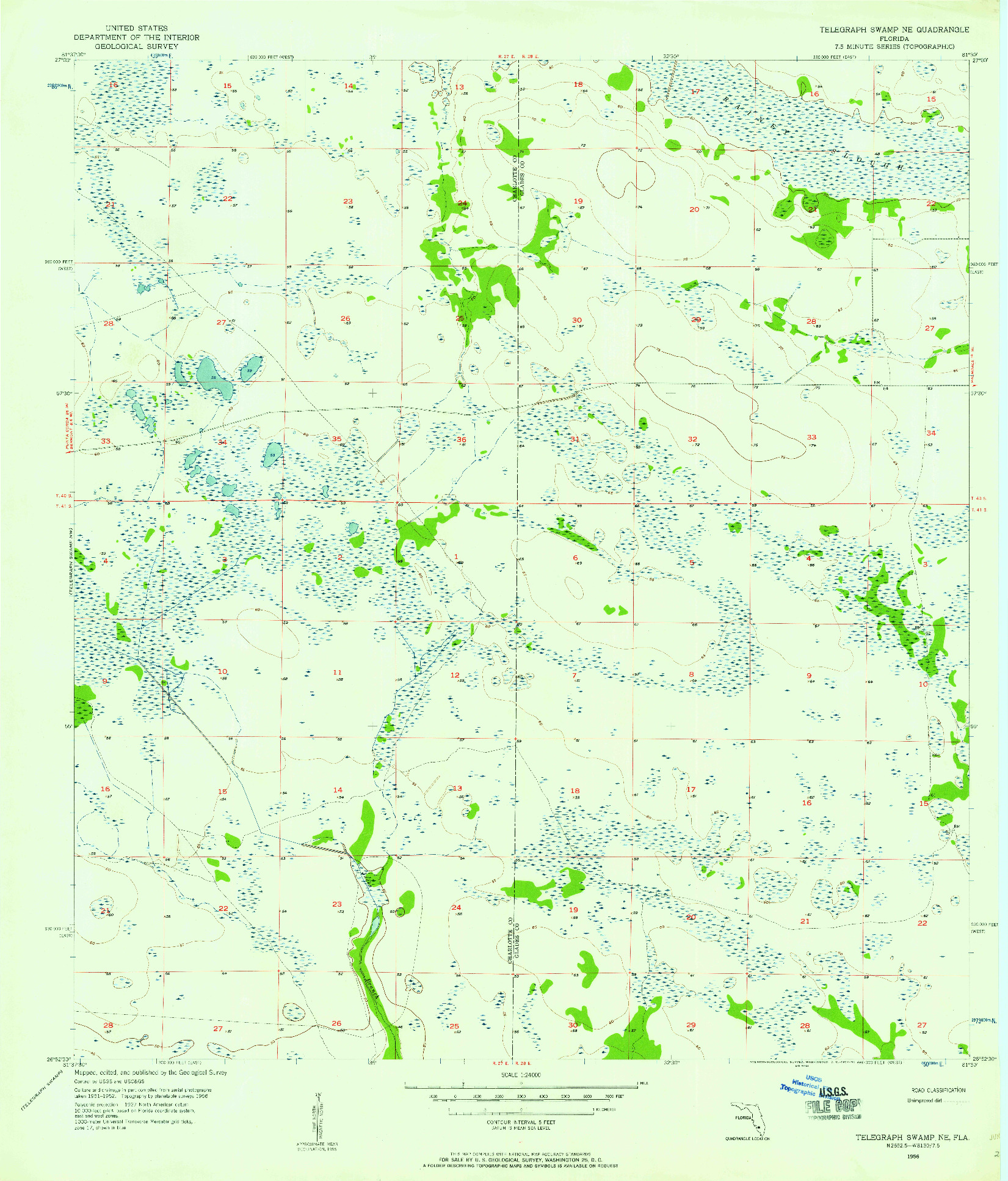 USGS 1:24000-SCALE QUADRANGLE FOR TELEGRAPH SWAMP NE, FL 1956