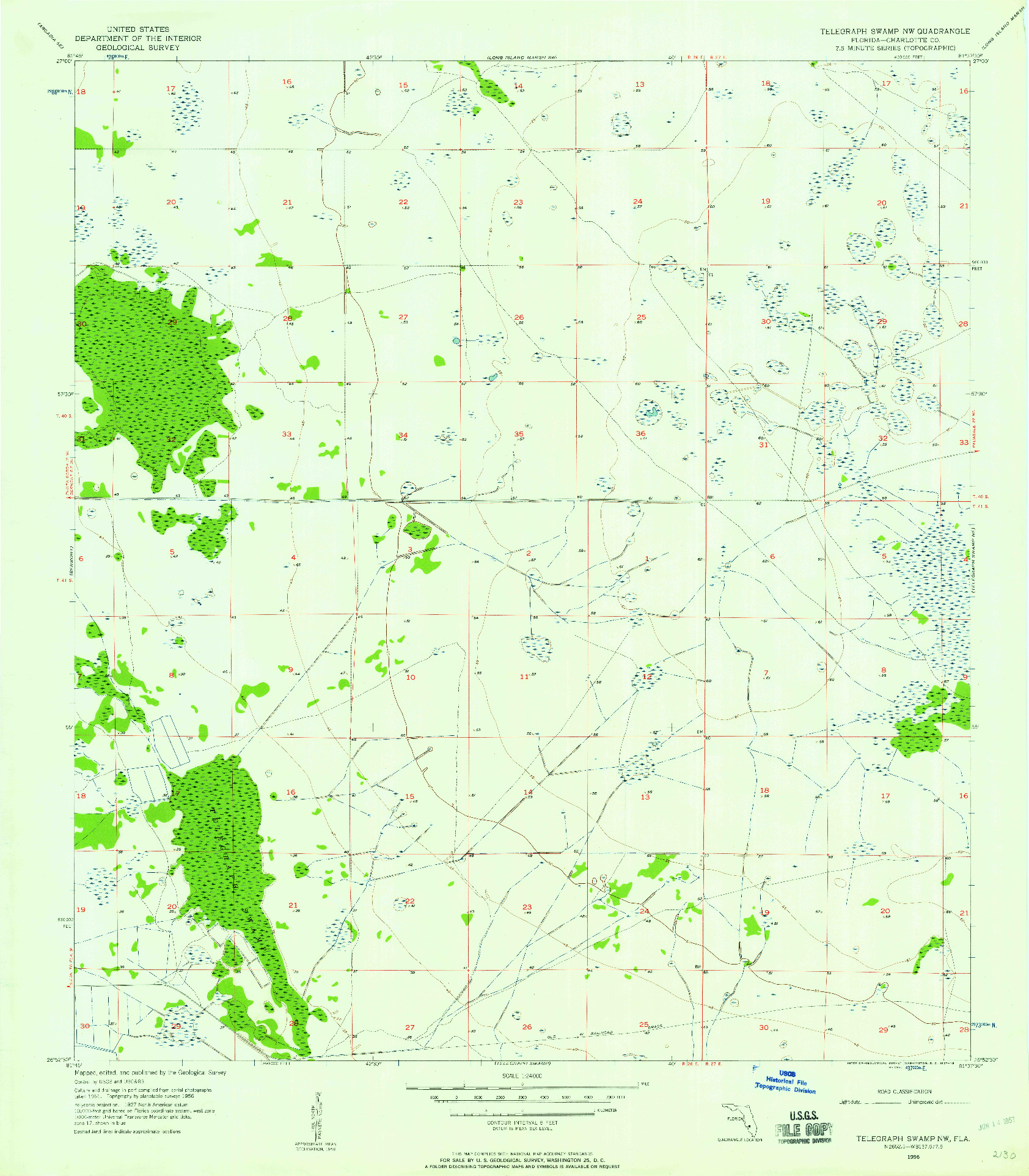 USGS 1:24000-SCALE QUADRANGLE FOR TELEGRAPH SWAMP NW, FL 1956