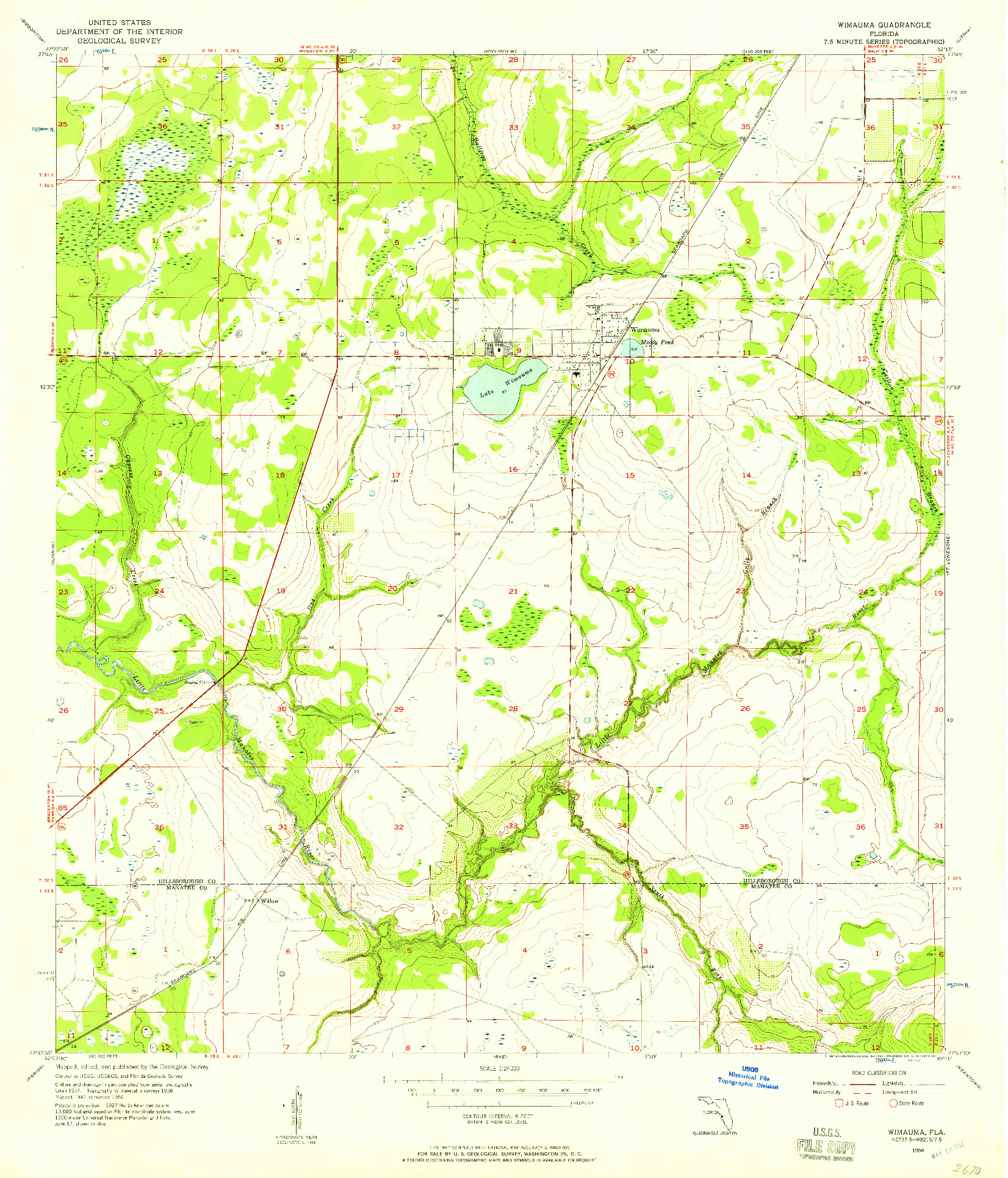 USGS 1:24000-SCALE QUADRANGLE FOR WIMAUMA, FL 1956