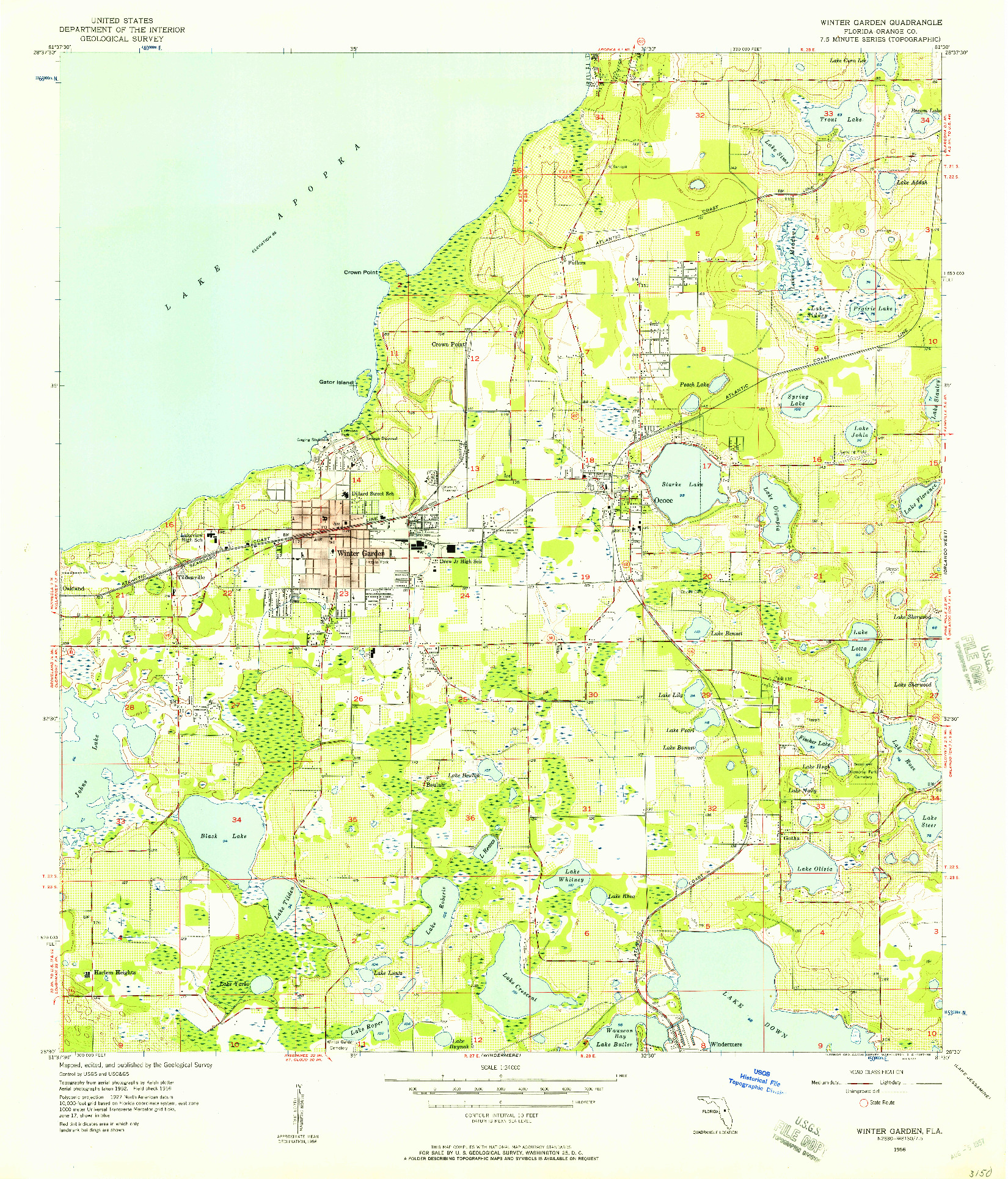 USGS 1:24000-SCALE QUADRANGLE FOR WINTER GARDEN, FL 1956