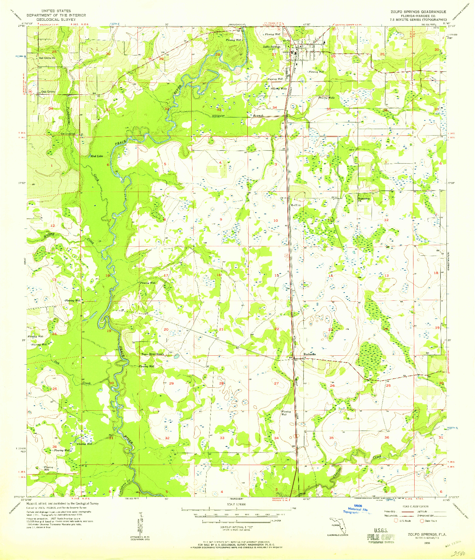 USGS 1:24000-SCALE QUADRANGLE FOR ZOLFO SPRINGS, FL 1956