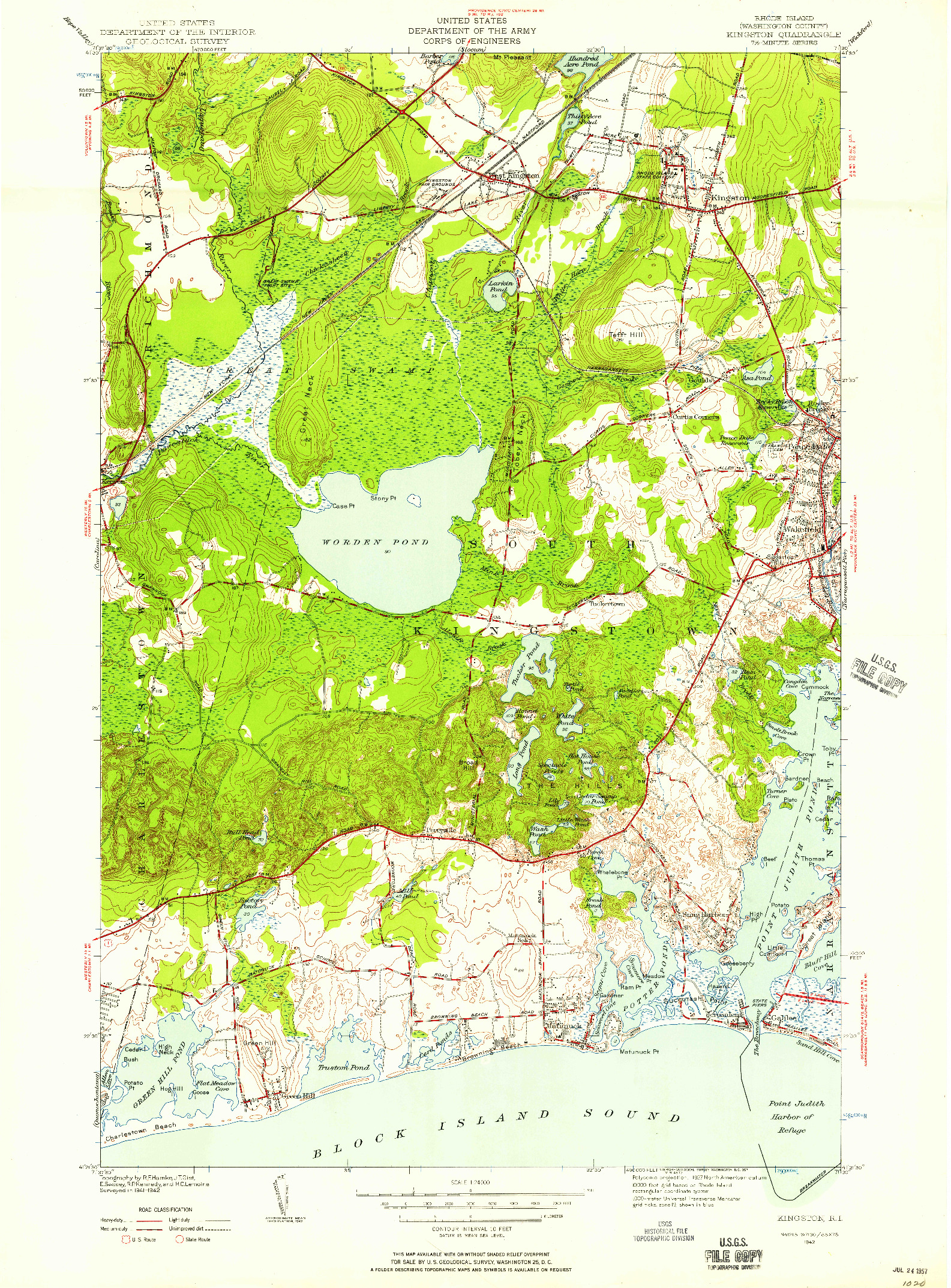 USGS 1:24000-SCALE QUADRANGLE FOR KINGSTON, RI 1942