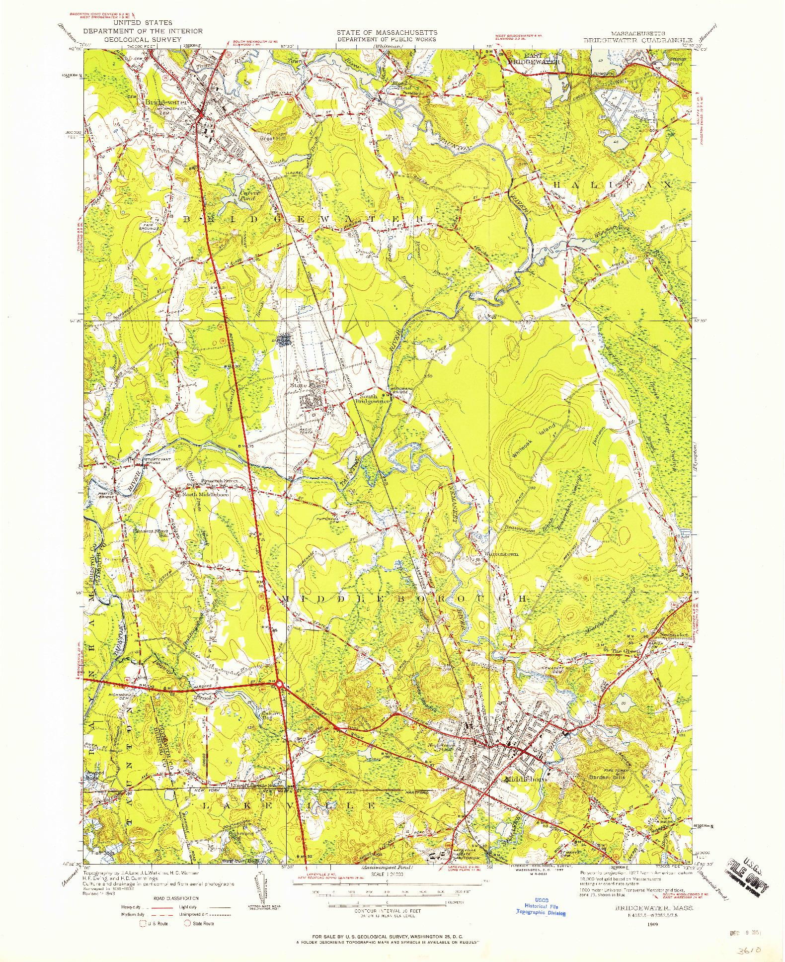 USGS 1:24000-SCALE QUADRANGLE FOR BRIDGEWATER, MA 1949