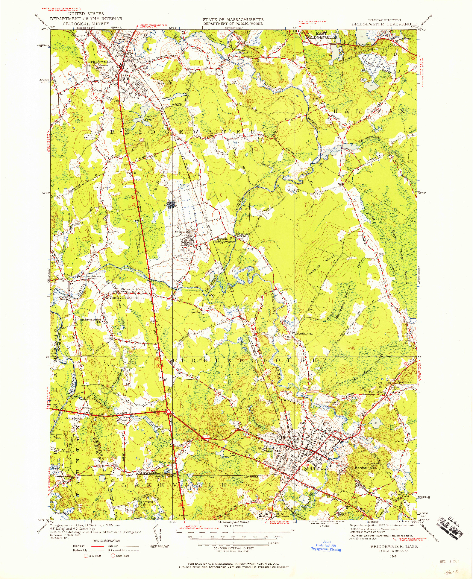 USGS 1:24000-SCALE QUADRANGLE FOR BRIDGEWATER, MA 1949