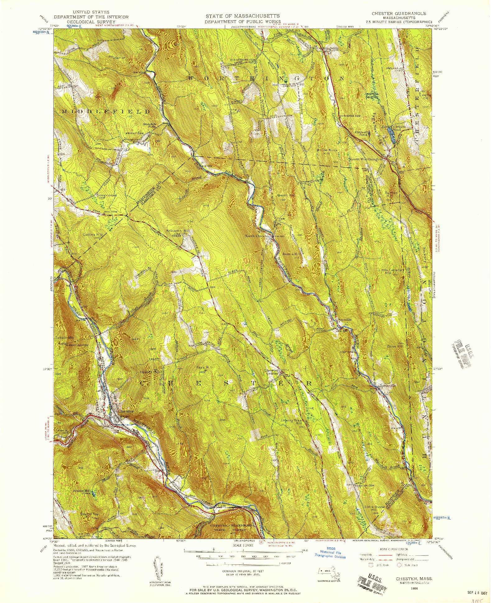 USGS 1:24000-SCALE QUADRANGLE FOR CHESTER, MA 1956