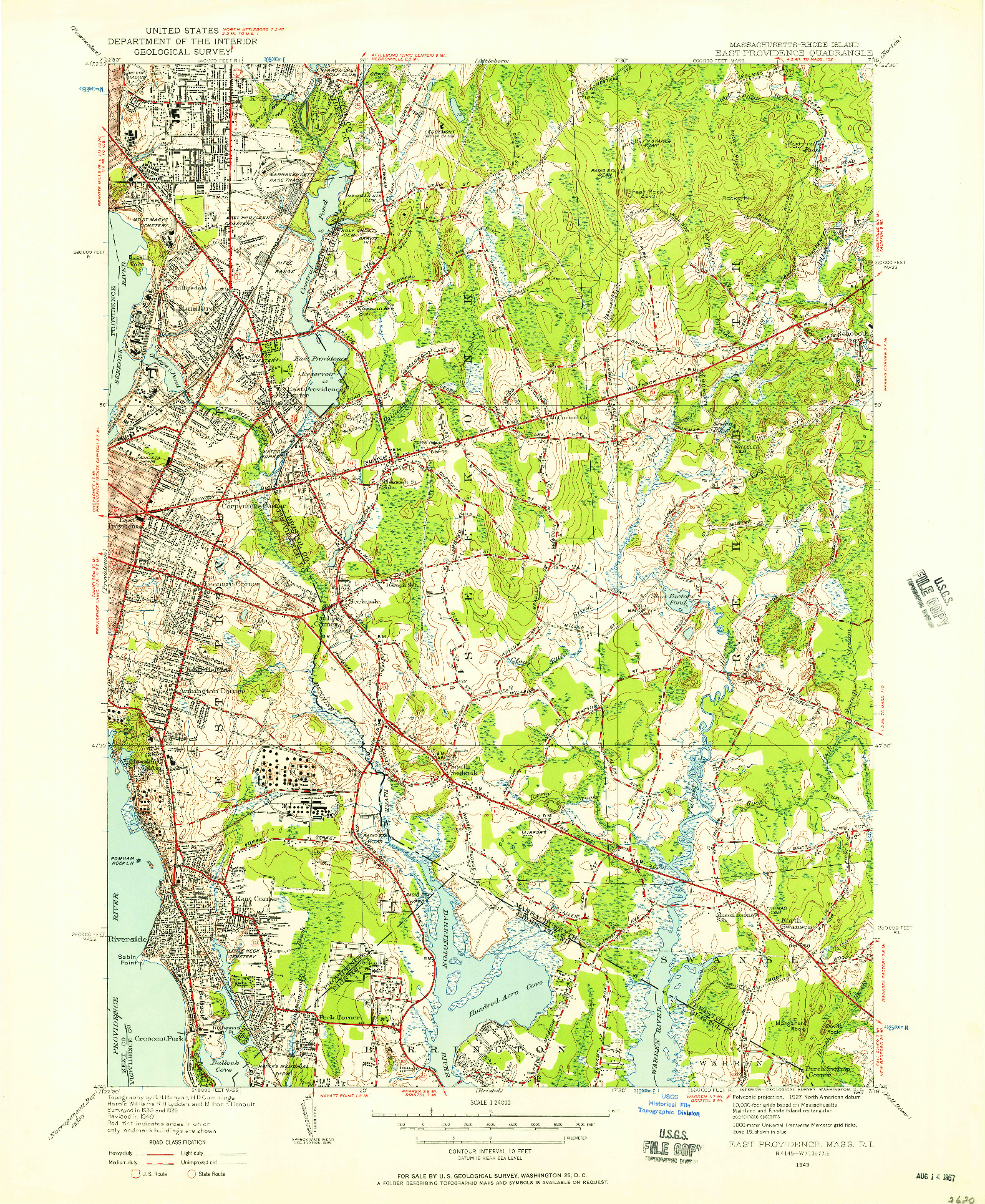 USGS 1:24000-SCALE QUADRANGLE FOR EAST PROVIDENCE, MA 1949