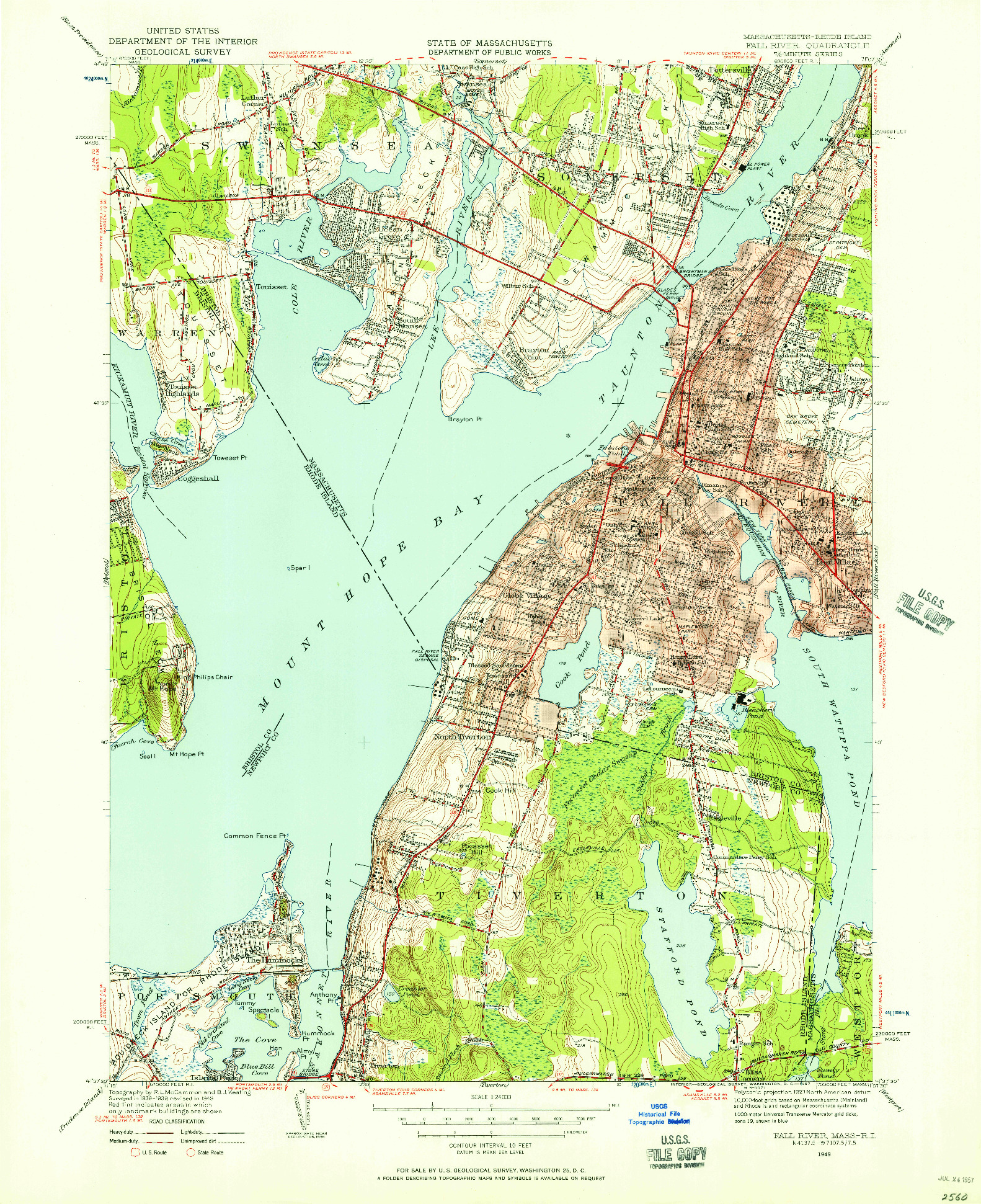 USGS 1:24000-SCALE QUADRANGLE FOR FALL RIVER, MA 1949