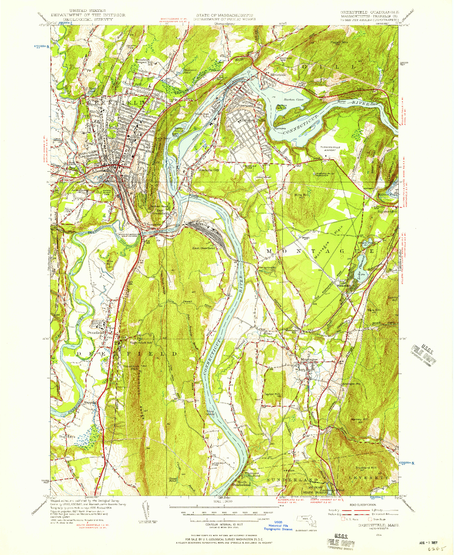 USGS 1:24000-SCALE QUADRANGLE FOR GREENFIELD, MA 1954