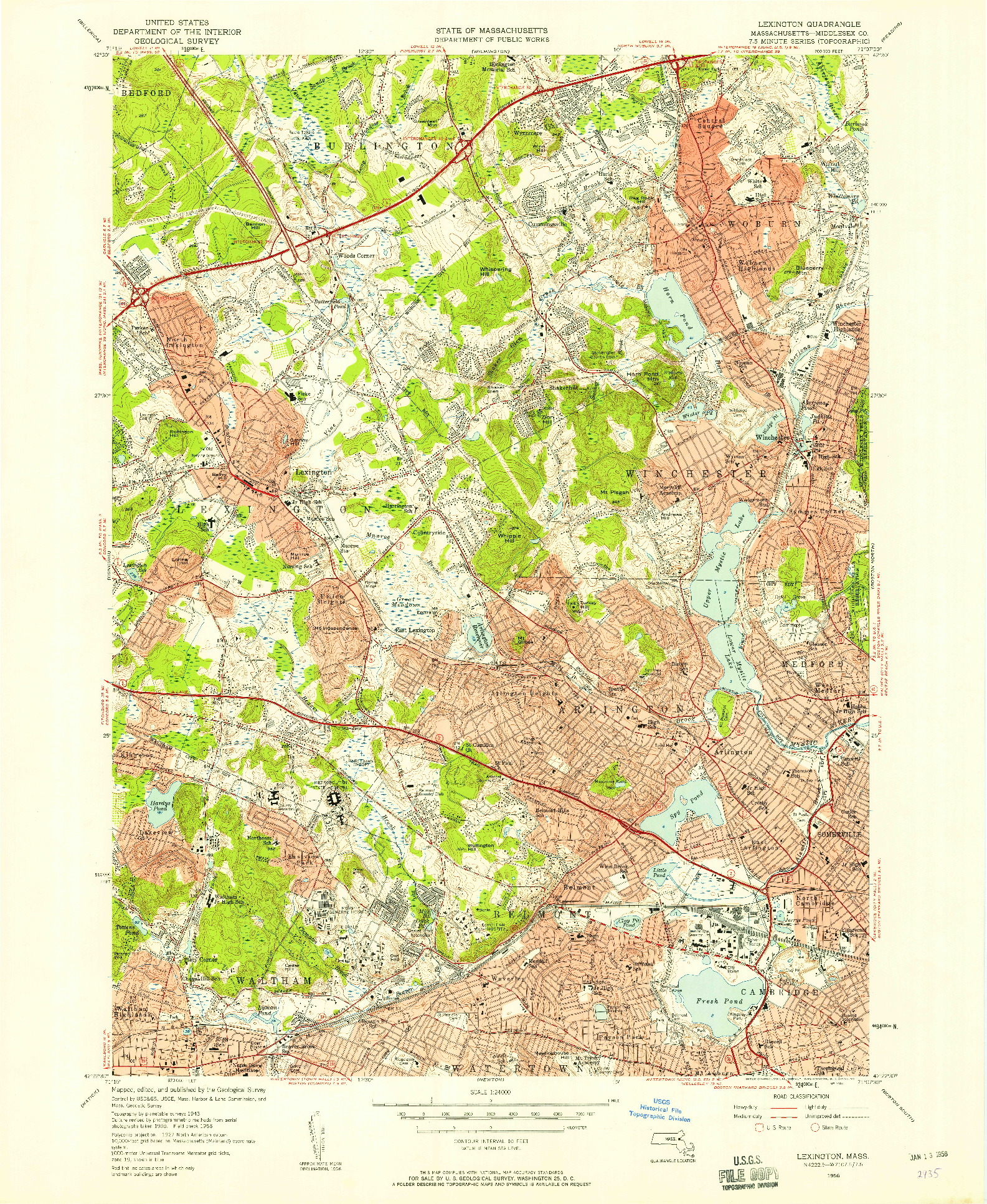 USGS 1:24000-SCALE QUADRANGLE FOR LEXINGTON, MA 1956