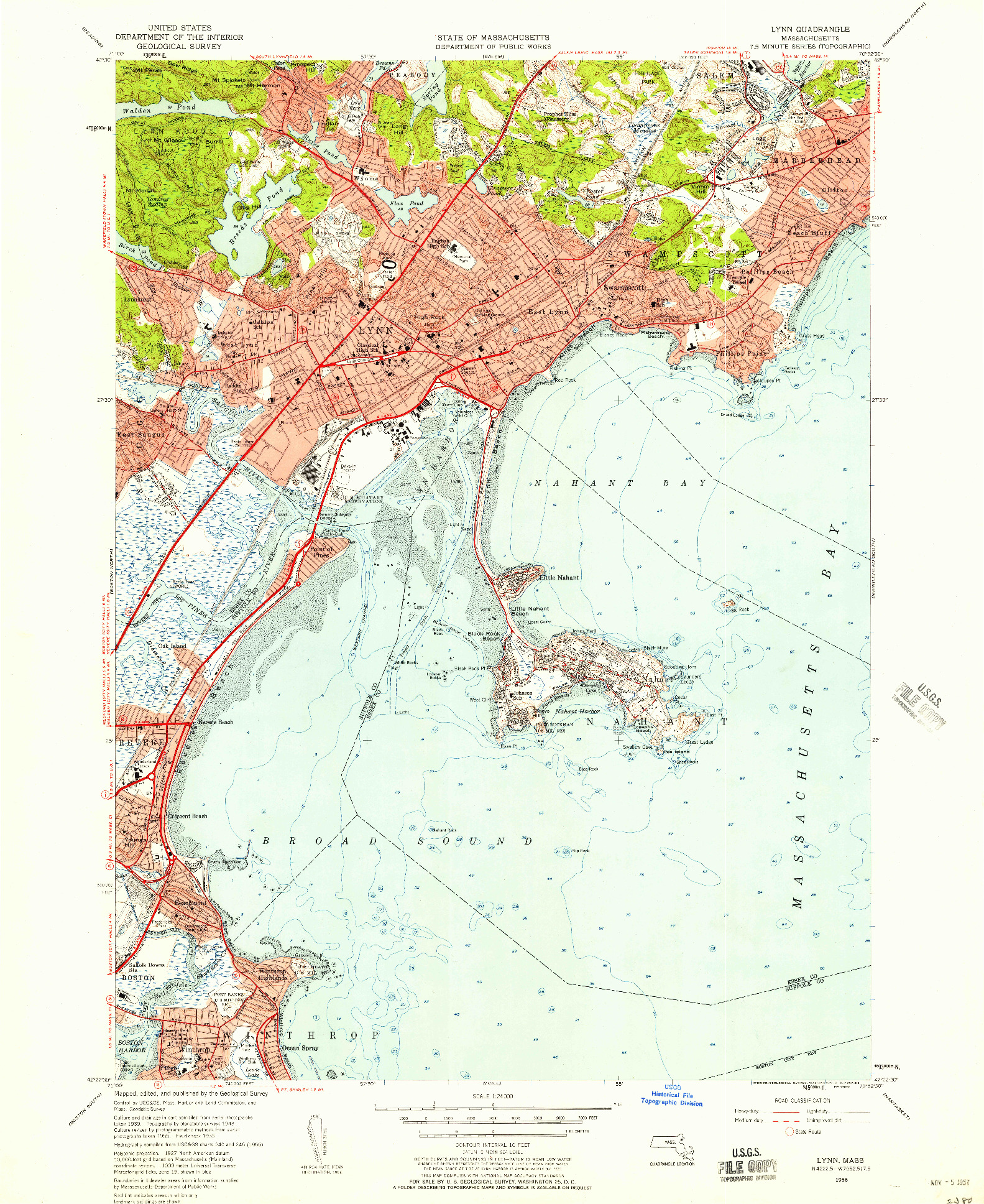 USGS 1:24000-SCALE QUADRANGLE FOR LYNN, MA 1956