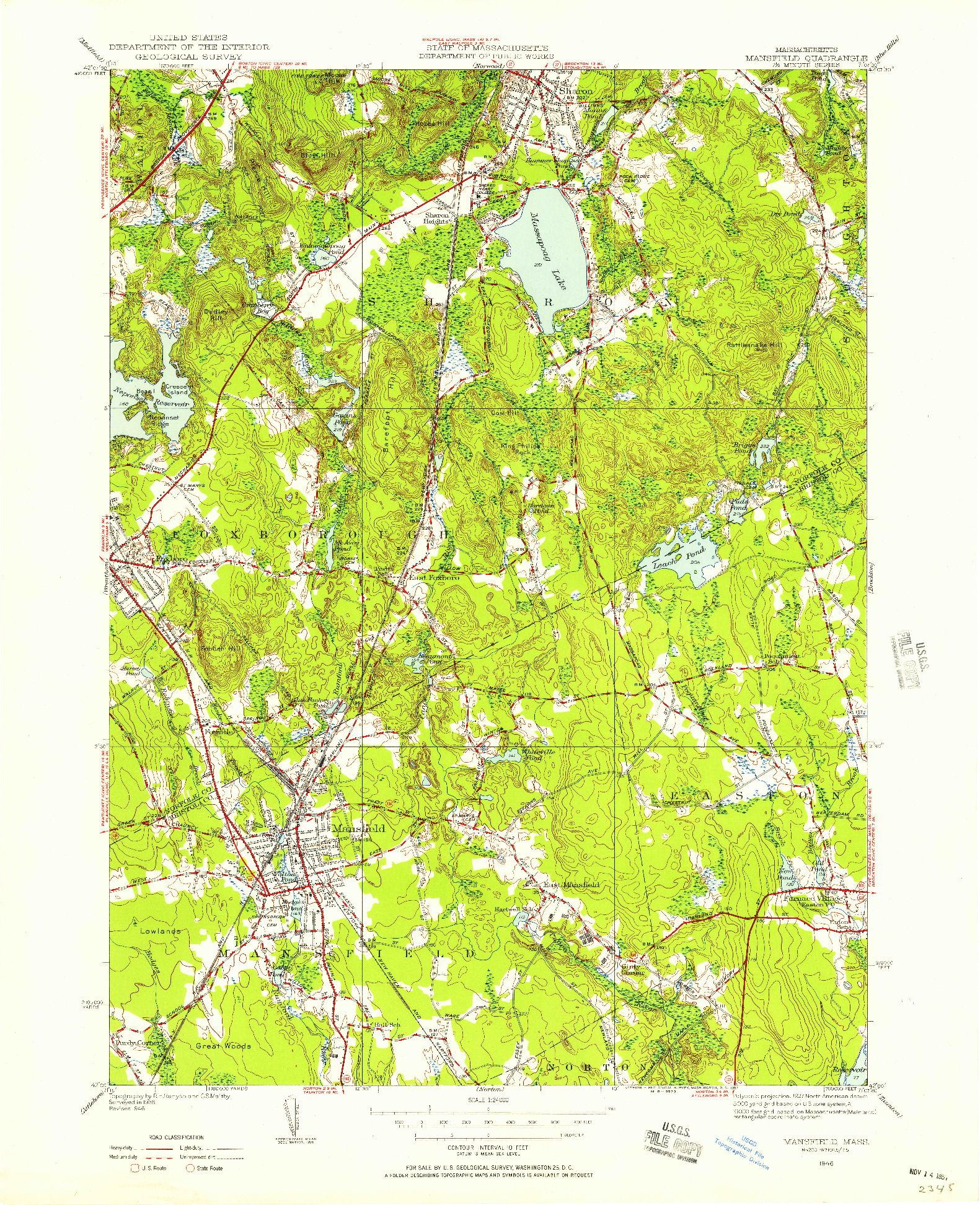 USGS 1:24000-SCALE QUADRANGLE FOR MANSFIELD, MA 1946