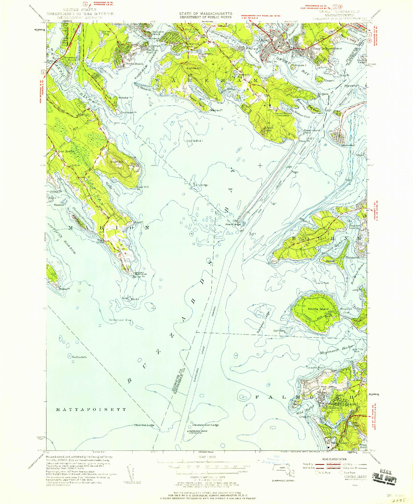 USGS 1:24000-SCALE QUADRANGLE FOR ONSET, MA 1953