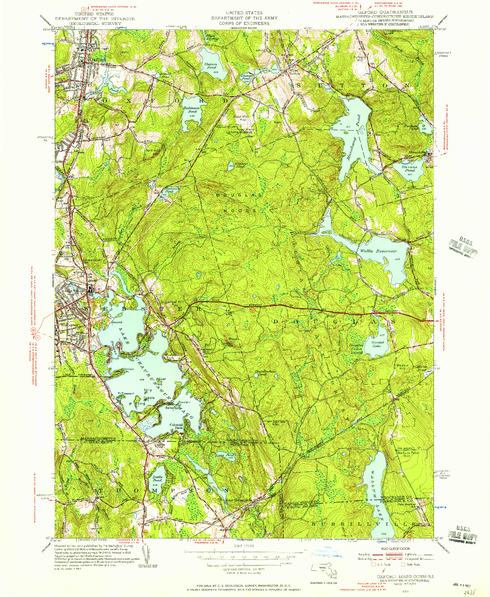 USGS 1:24000-SCALE QUADRANGLE FOR OXFORD, MA 1953